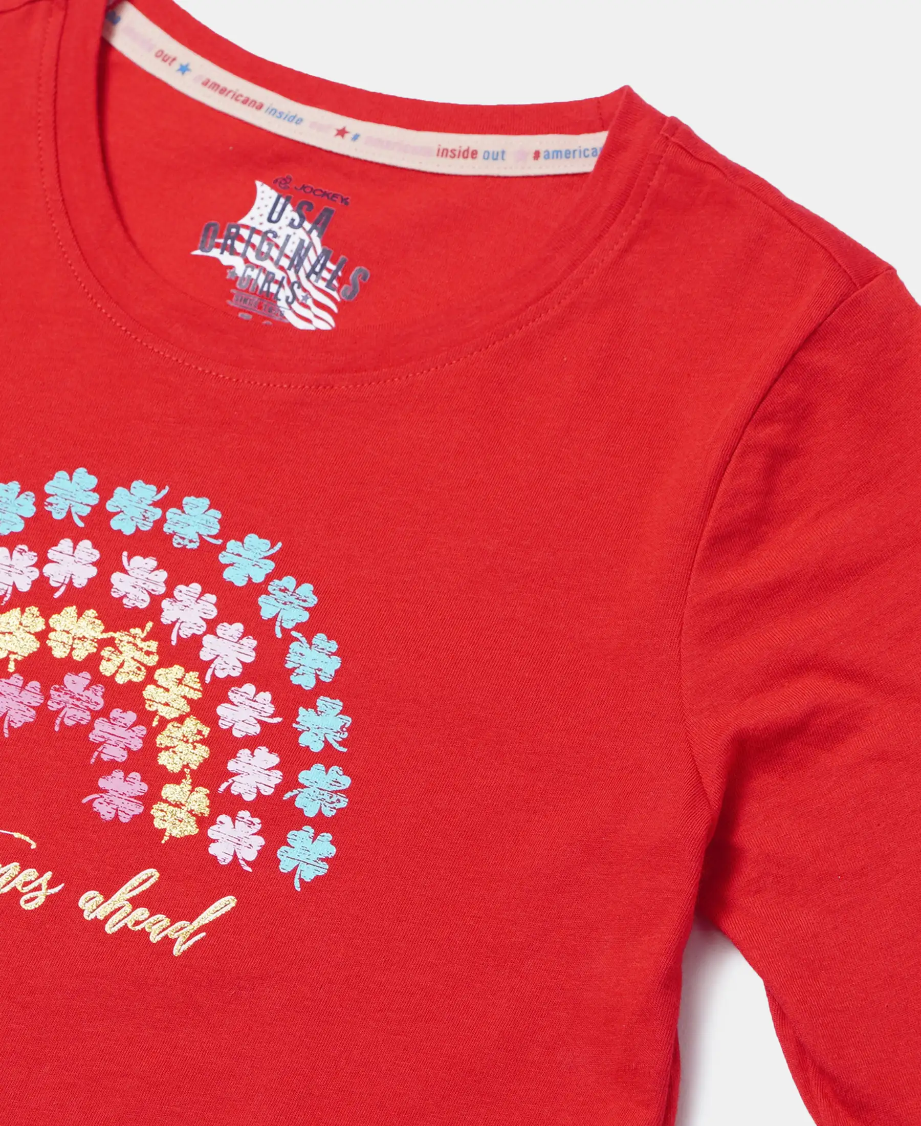 Girl's Super Combed Cotton Graphic Printed Full Sleeve T-Shirt - Rio Red - Image 3