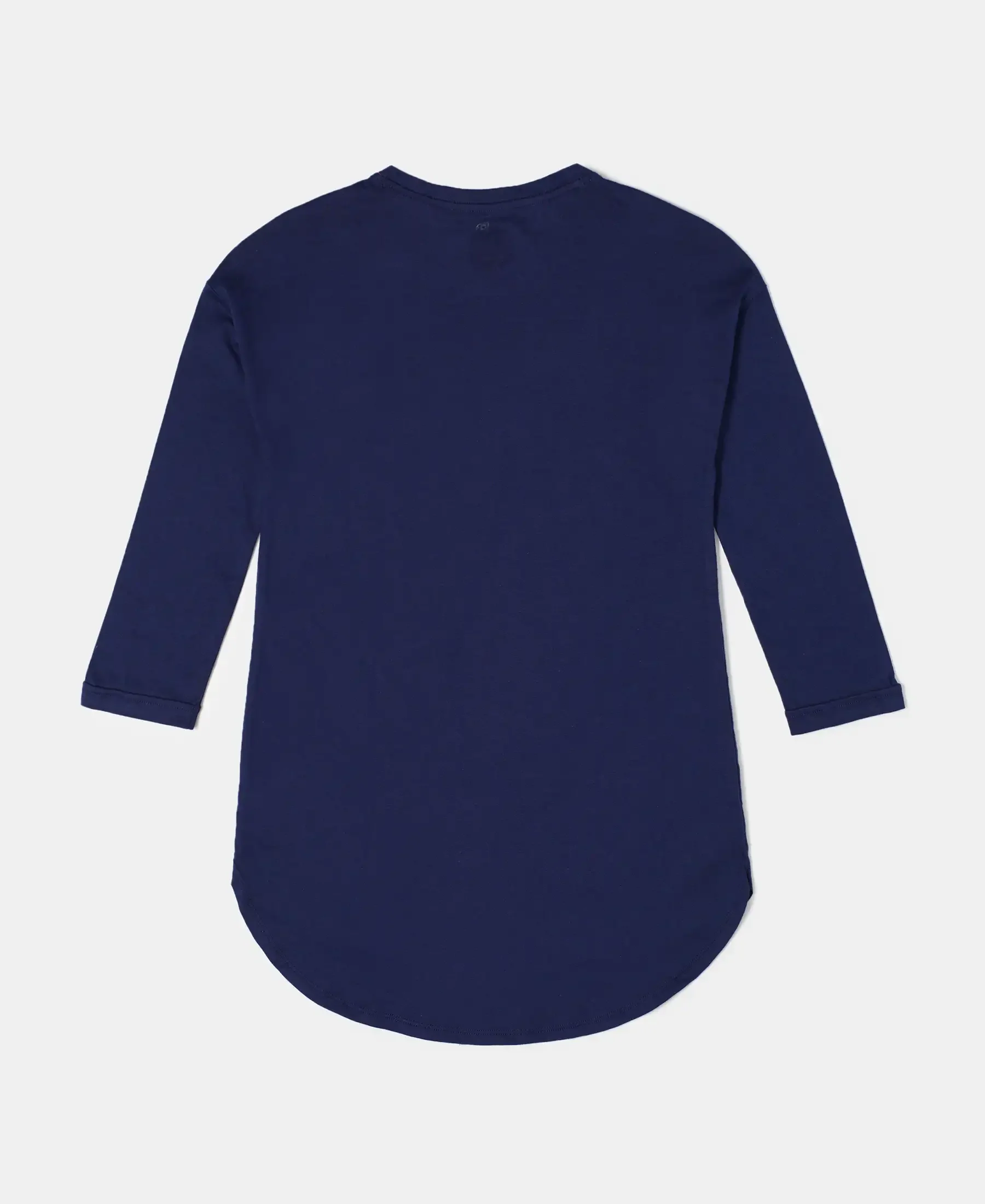 Girl's Super Combed Cotton Graphic Printed Long Length T-Shirt - Imperial Blue Printed - Image 2