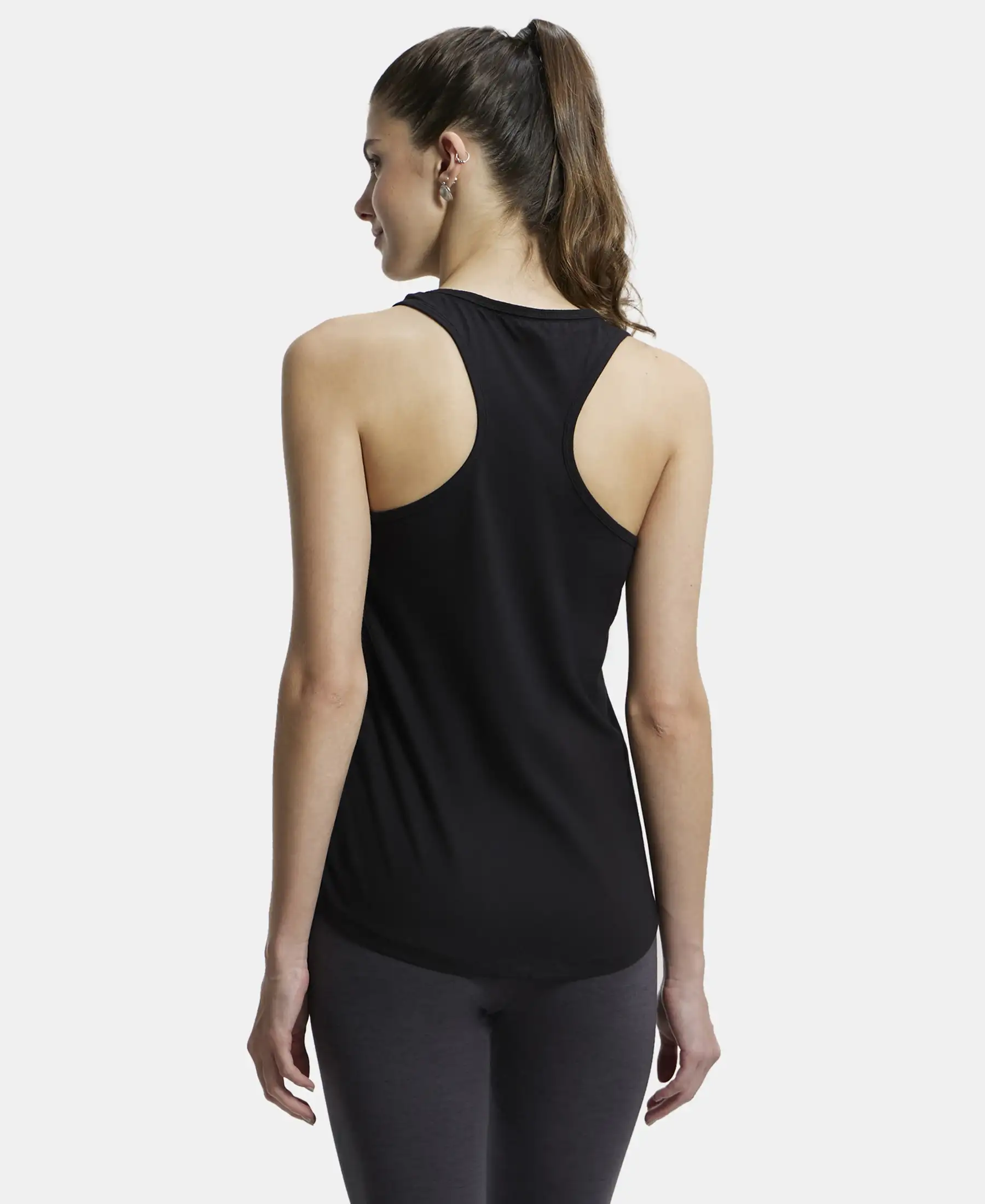 Super Combed Cotton Graphic Printed Racerback Styled Tank Top - Black - Image 3