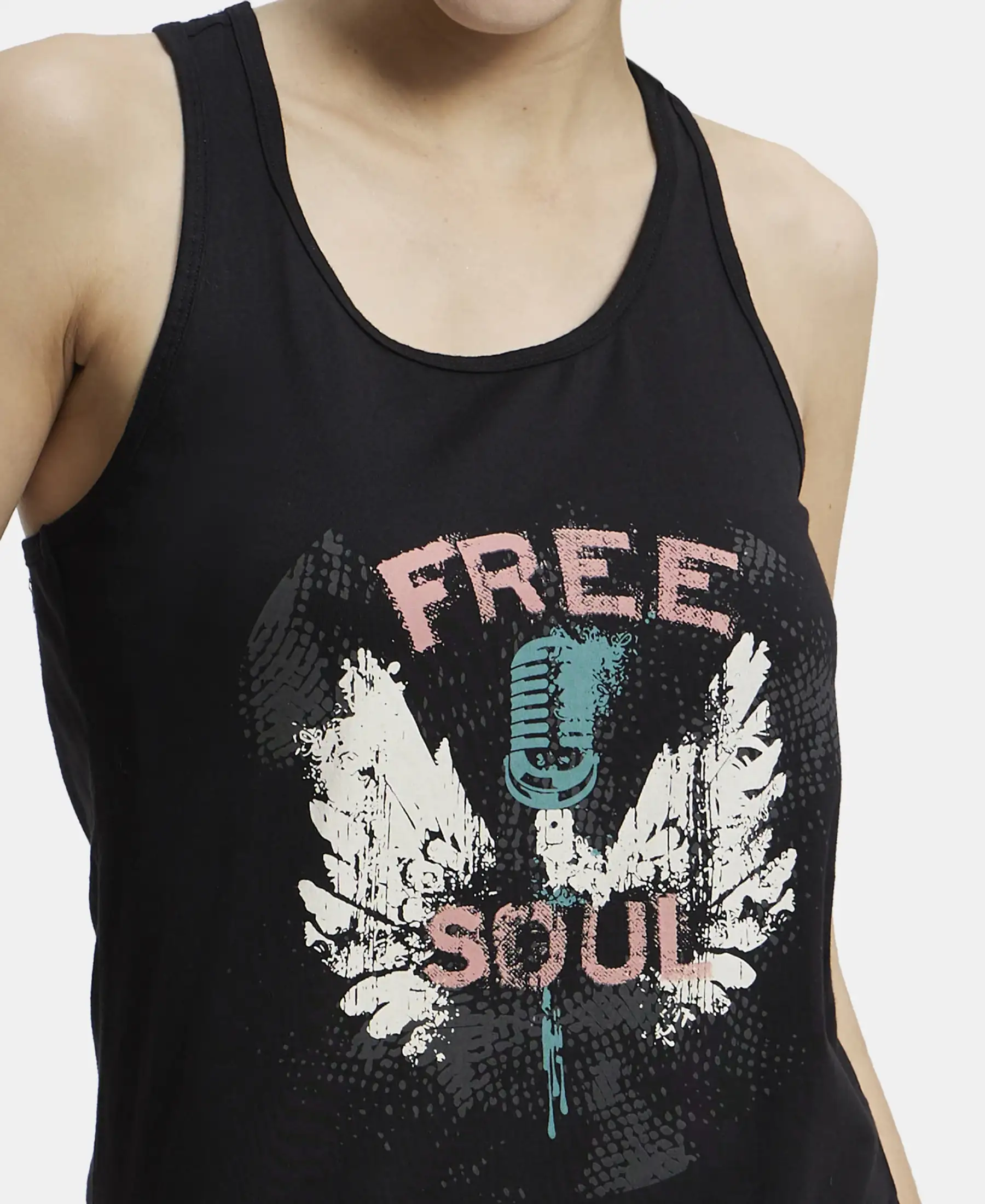 Super Combed Cotton Graphic Printed Racerback Styled Tank Top - Black - Image 6