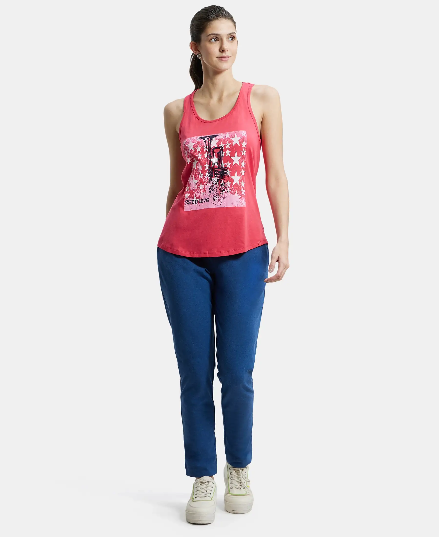 Super Combed Cotton Graphic Printed Racerback Styled Tank Top - Ruby - Image 4