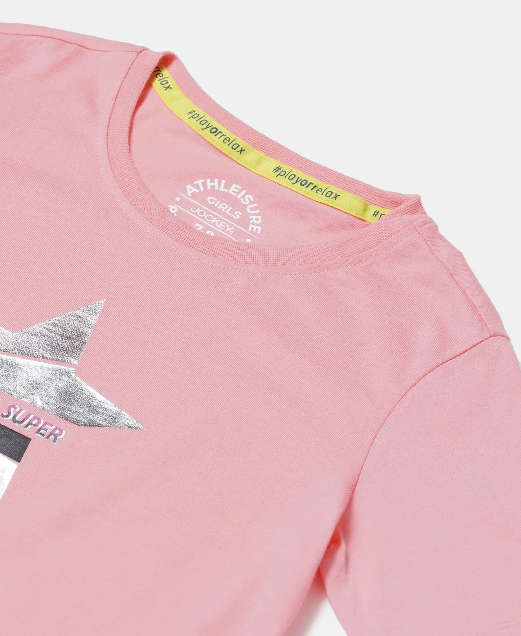 Girl's Super Combed Cotton Graphic Printed Short Sleeve T-Shirt with Hi Low Hem - Flamingo Pink - Image 3