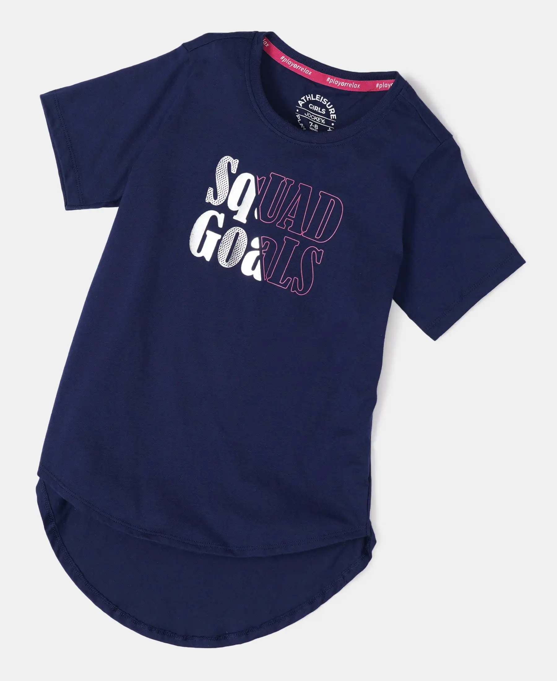 Girl's Super Combed Cotton Graphic Printed Short Sleeve T-Shirt with Hi Low Hem - Imperial Blue - Image 5