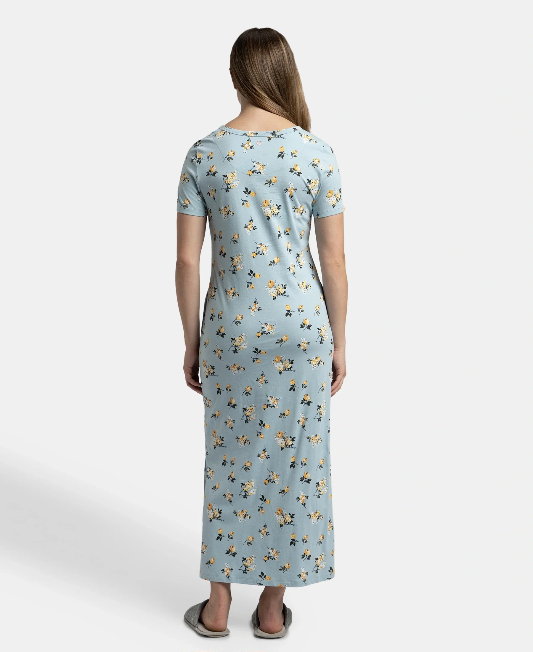 Super Combed Cotton Long Length Printed Lounge Dress - Forget Me Not - Image 3