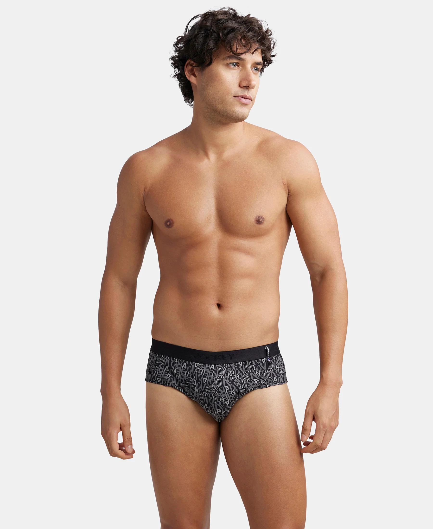 Super Combed Cotton Printed Brief with Ultrasoft Waistband - Black - Image 5