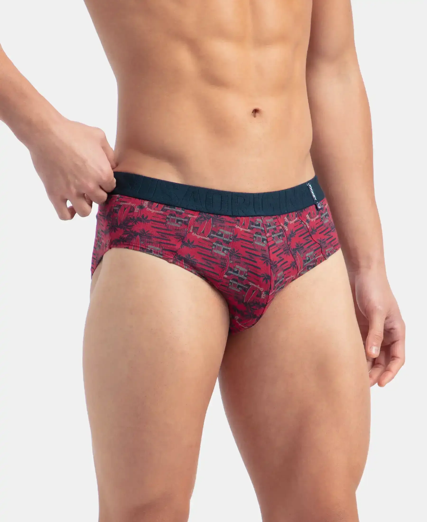 Super Combed Cotton Printed Brief with Ultrasoft Waistband - Karanda Red - Image 2