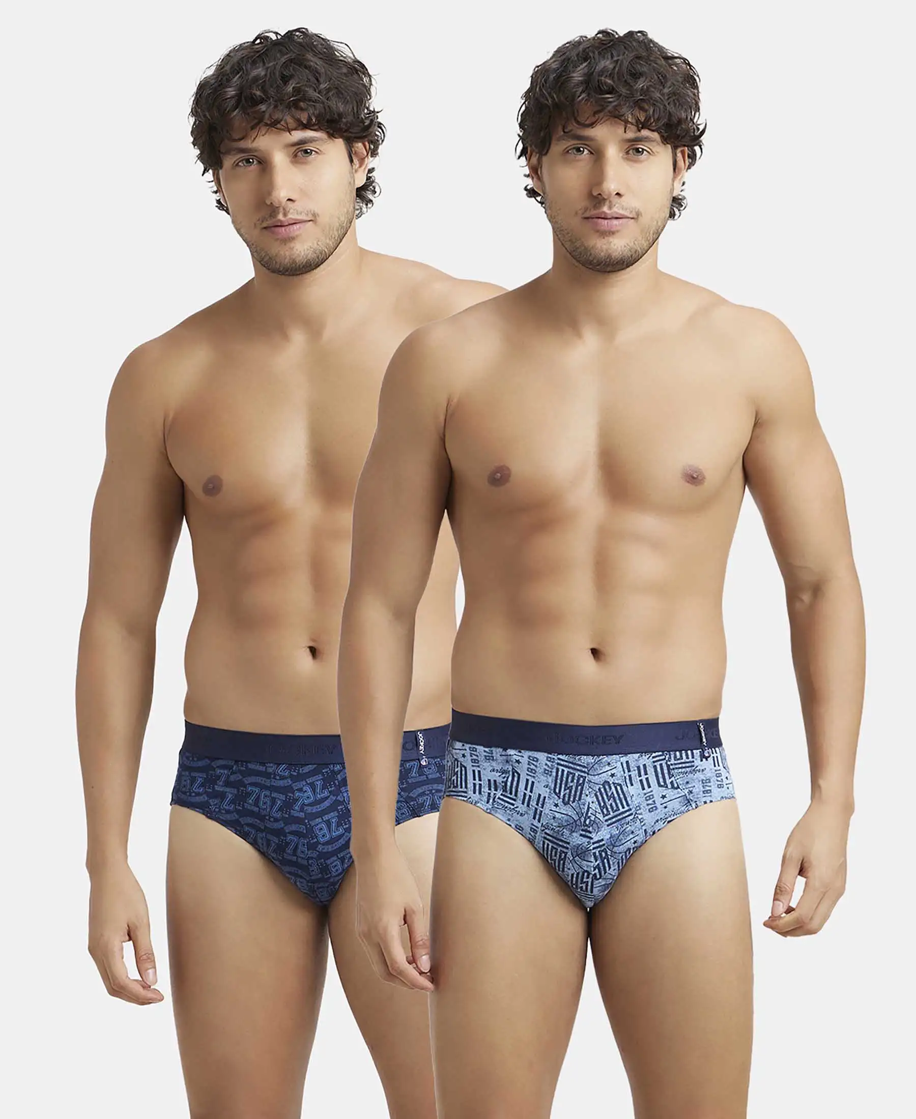 Super Combed Cotton Printed Brief with Ultrasoft Waistband - Navy & Dusk Blue (Pack of 2)