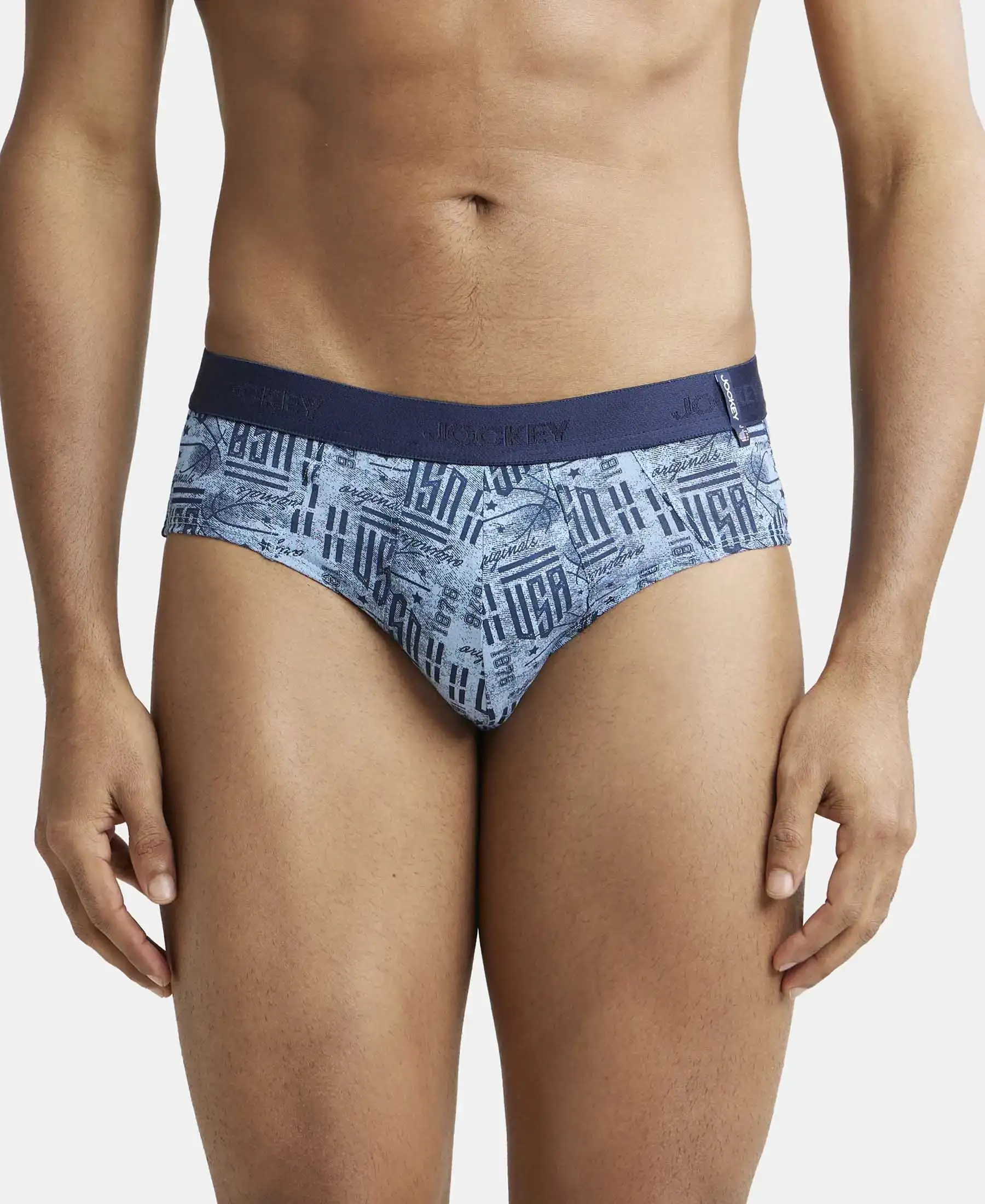 Super Combed Cotton Printed Brief with Ultrasoft Waistband - Navy & Dusk Blue (Pack of 2) - Image 2