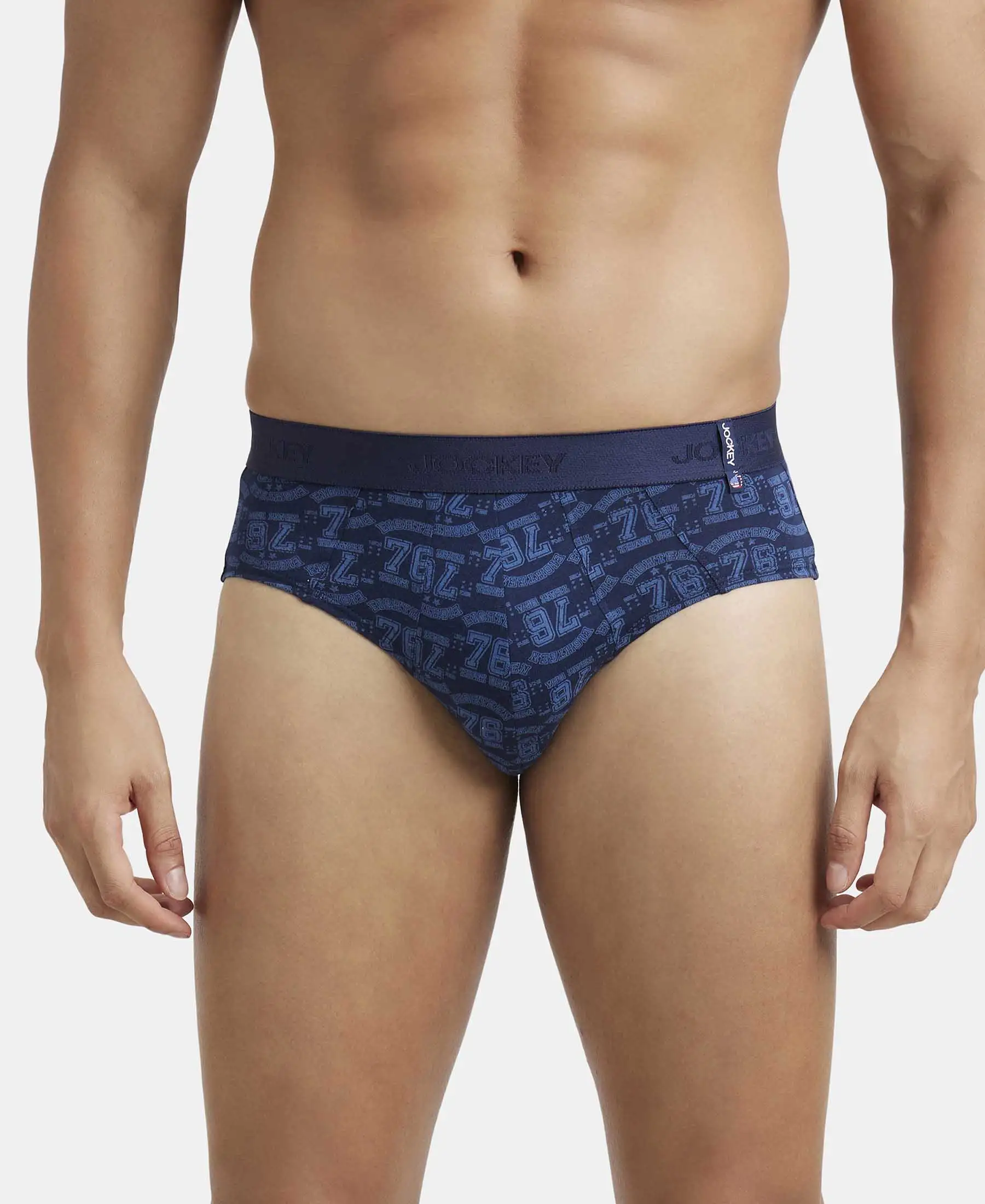 Super Combed Cotton Printed Brief with Ultrasoft Waistband - Navy & Dusk Blue (Pack of 2) - Image 3