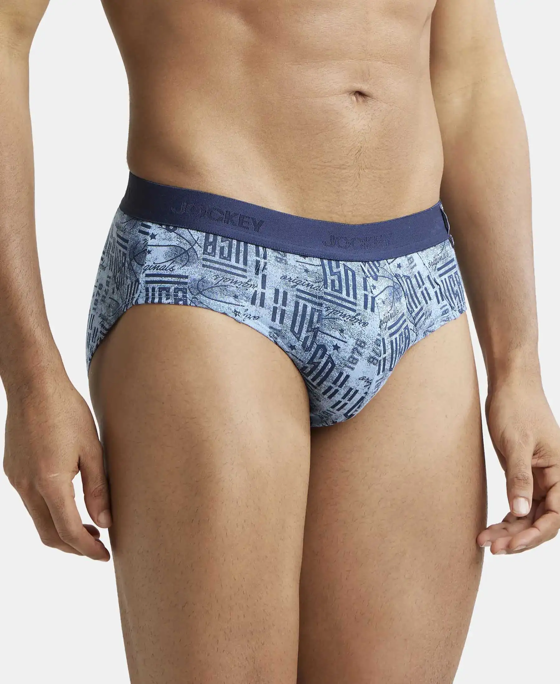 Super Combed Cotton Printed Brief with Ultrasoft Waistband - Navy & Dusk Blue (Pack of 2) - Image 4