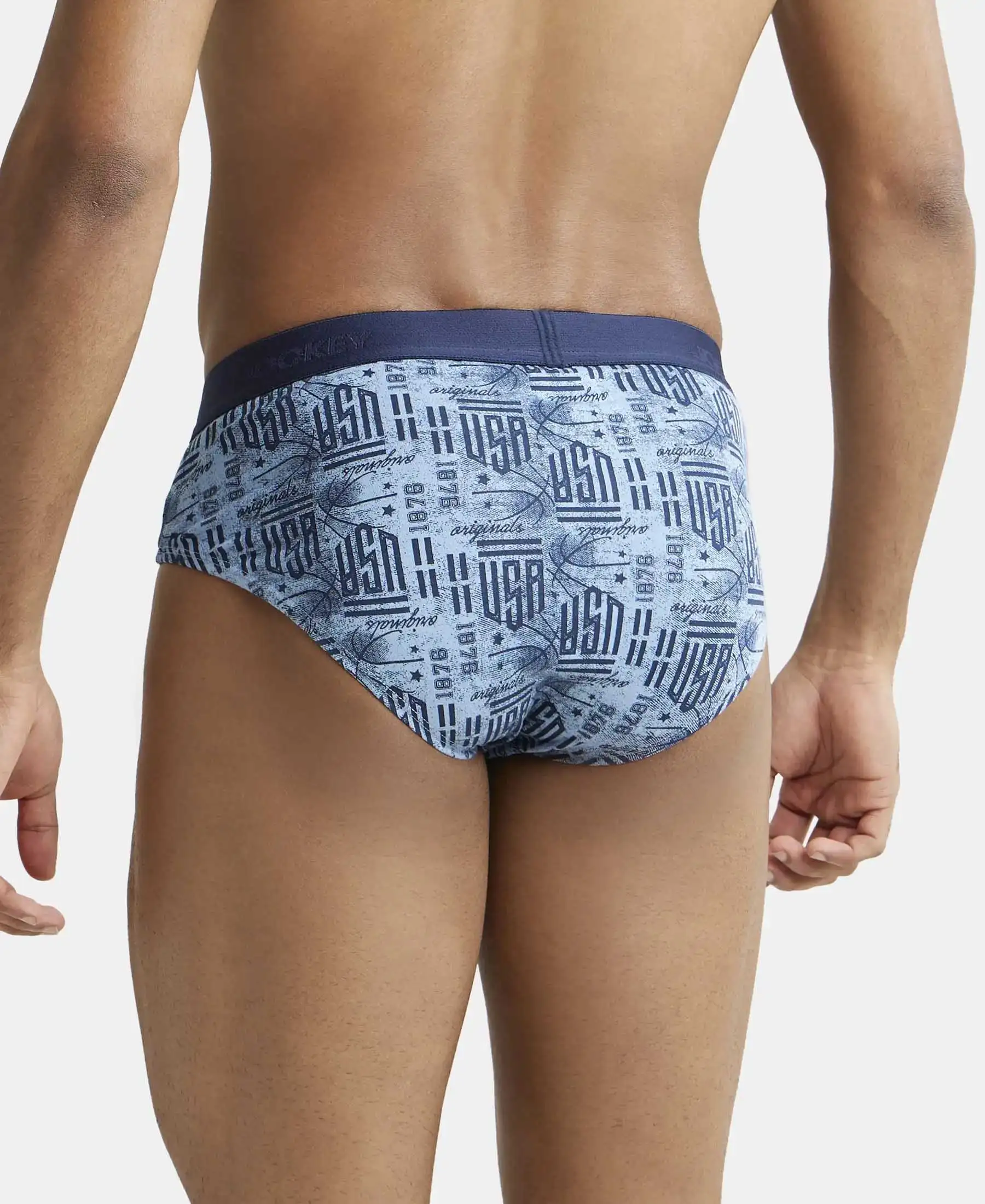 Super Combed Cotton Printed Brief with Ultrasoft Waistband - Navy & Dusk Blue (Pack of 2) - Image 7