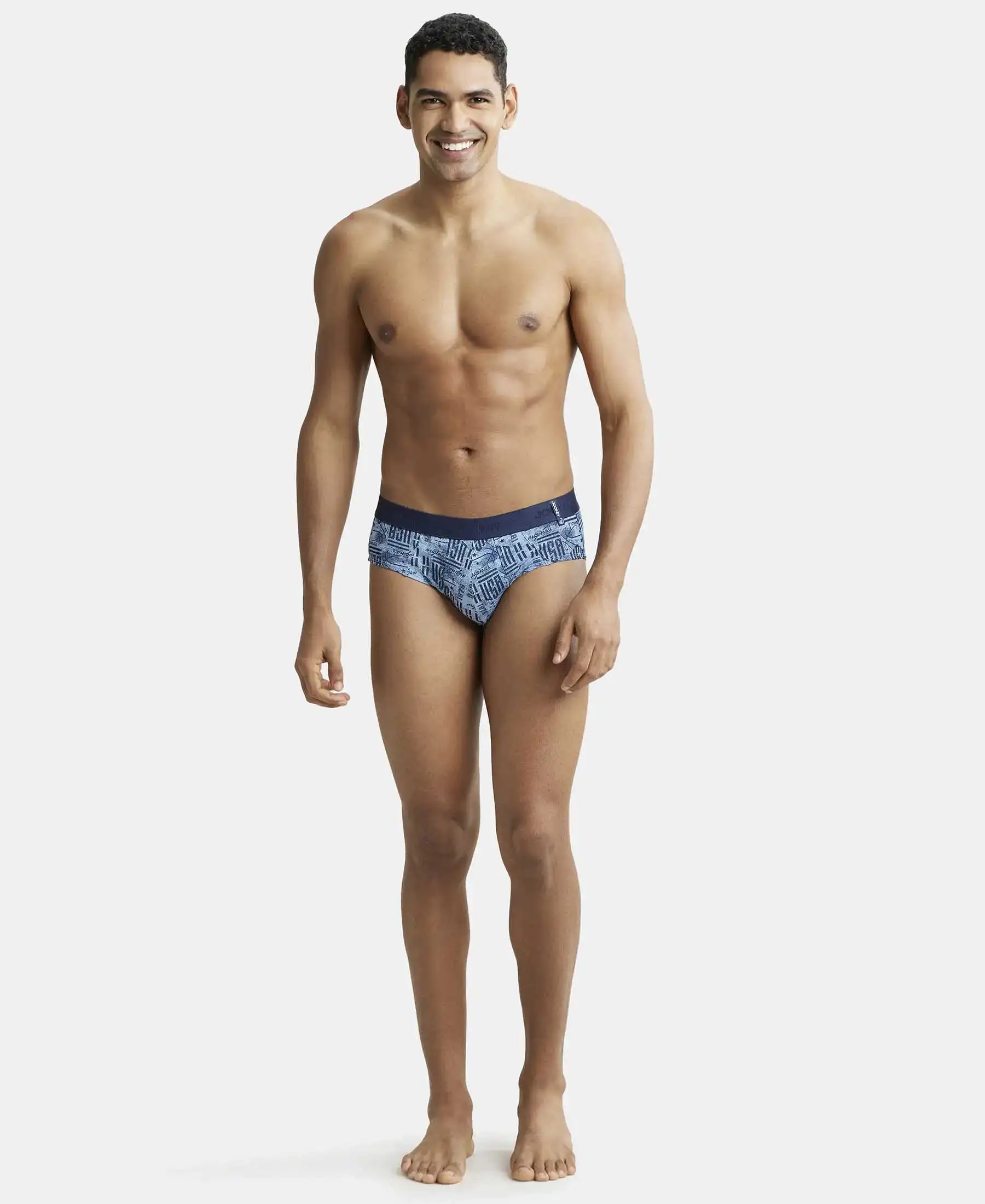 Super Combed Cotton Printed Brief with Ultrasoft Waistband - Navy & Dusk Blue (Pack of 2) - Image 9