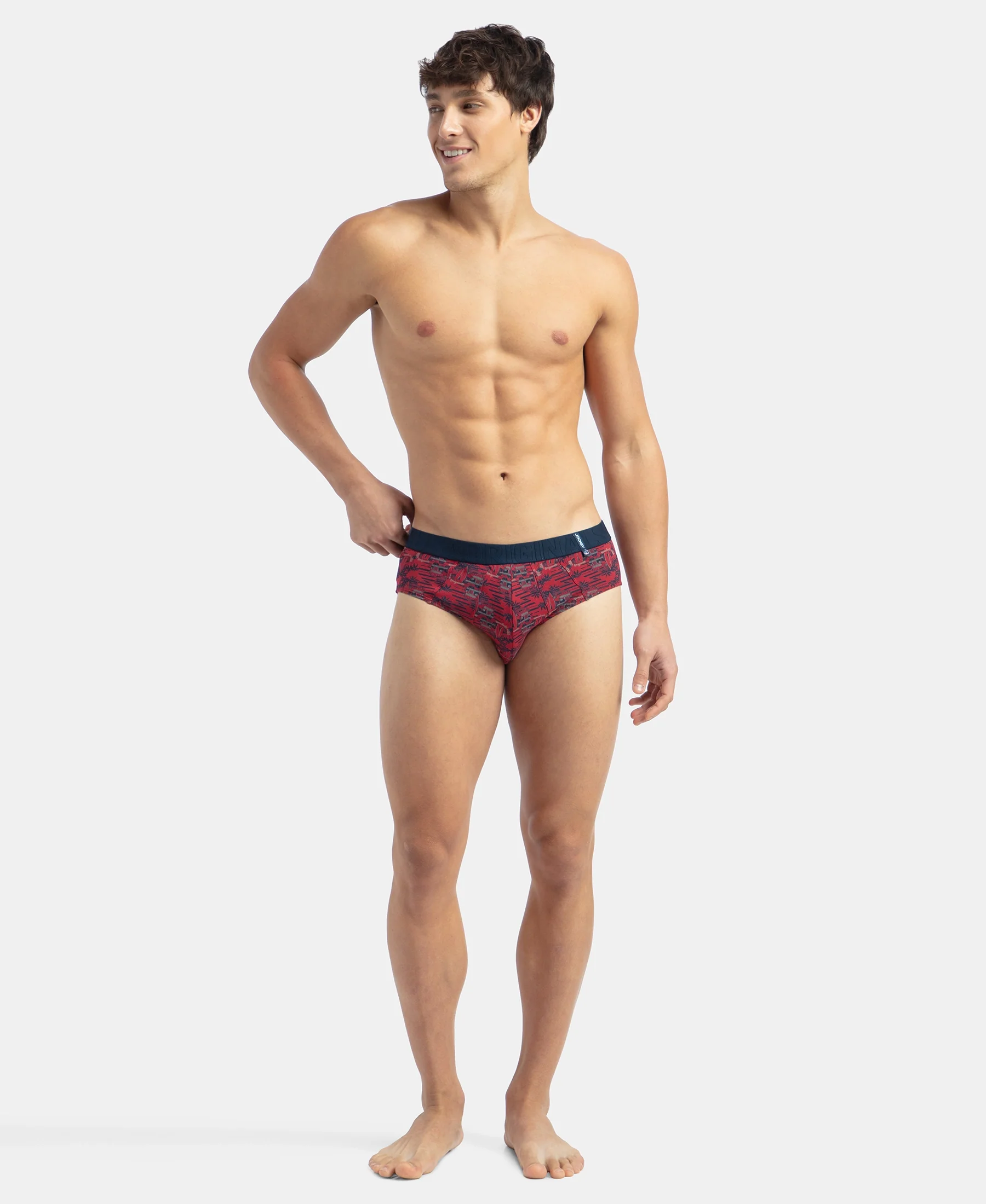 Super Combed Cotton Printed Brief with Ultrasoft Waistband - Navy & Karanda Red (Pack of 2) - Image 10