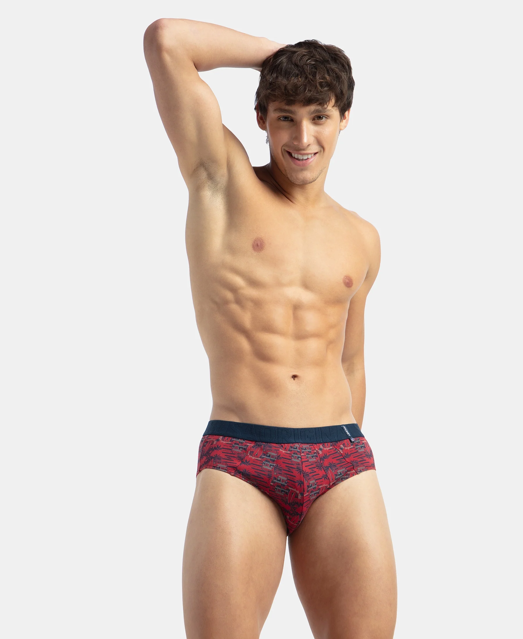 Super Combed Cotton Printed Brief with Ultrasoft Waistband - Navy & Karanda Red (Pack of 2) - Image 11