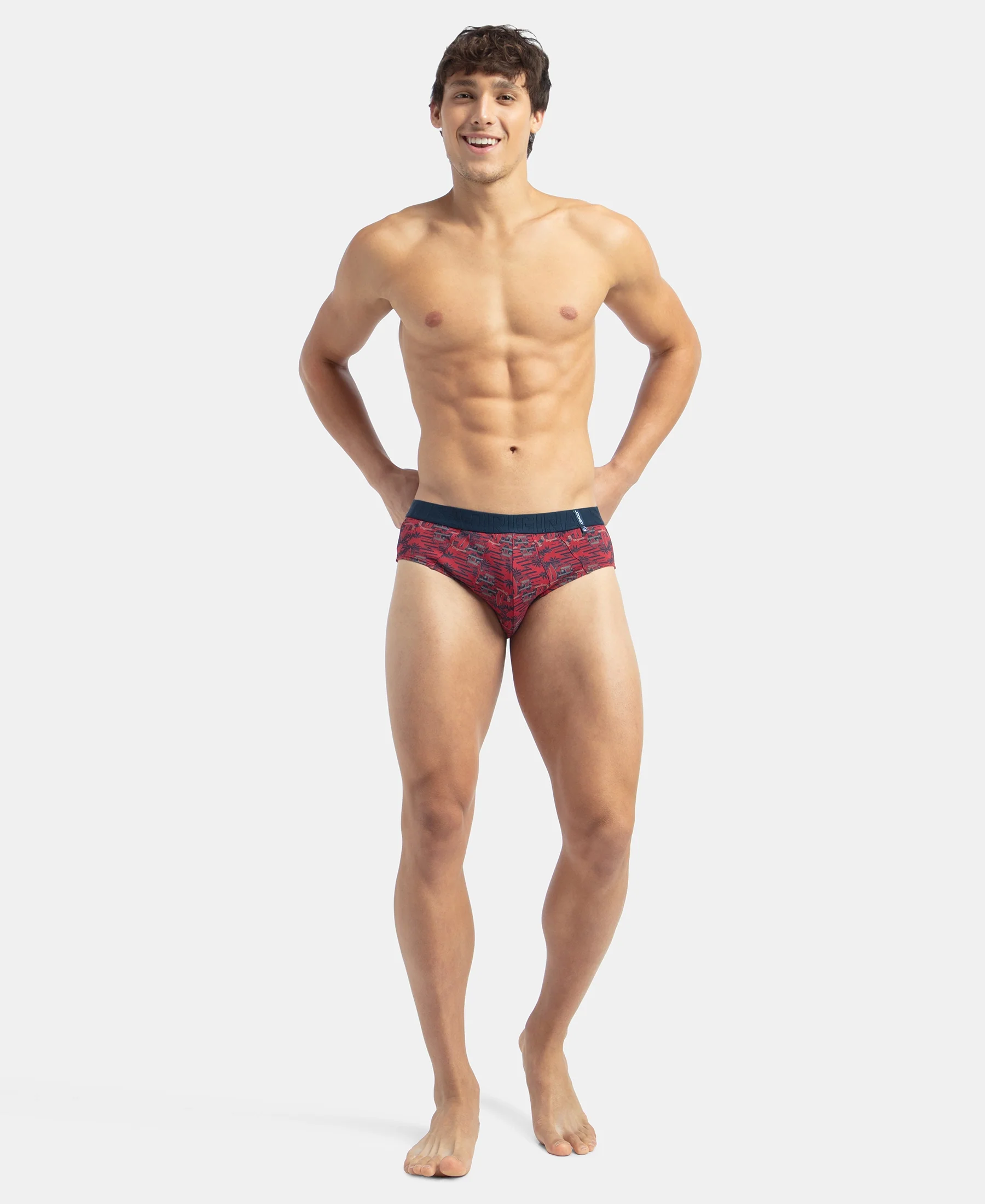 Super Combed Cotton Printed Brief with Ultrasoft Waistband - Navy & Karanda Red (Pack of 2) - Image 12
