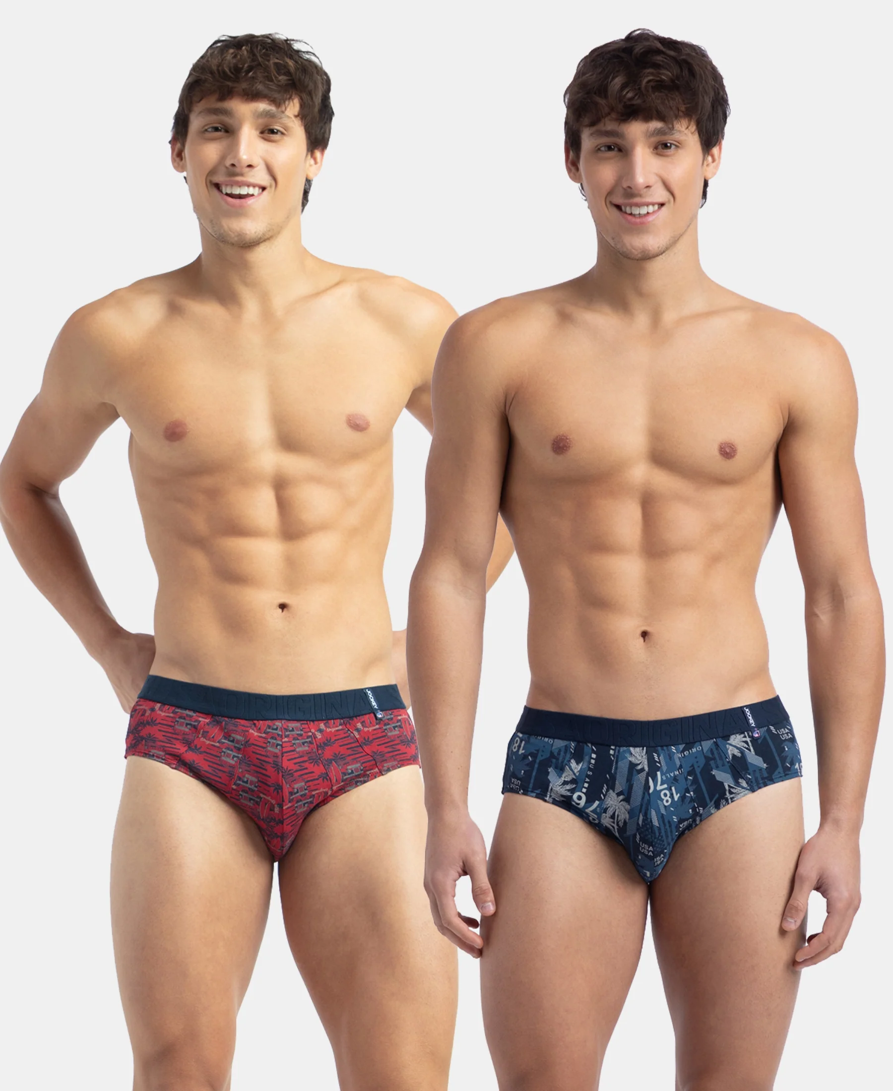 Super Combed Cotton Printed Brief with Ultrasoft Waistband - Navy & Karanda Red (Pack of 2) - Image 5