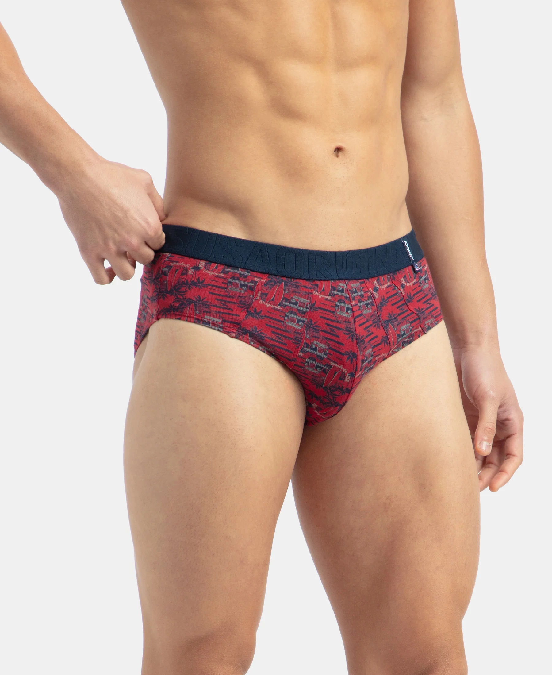 Super Combed Cotton Printed Brief with Ultrasoft Waistband - Navy & Karanda Red (Pack of 2) - Image 6