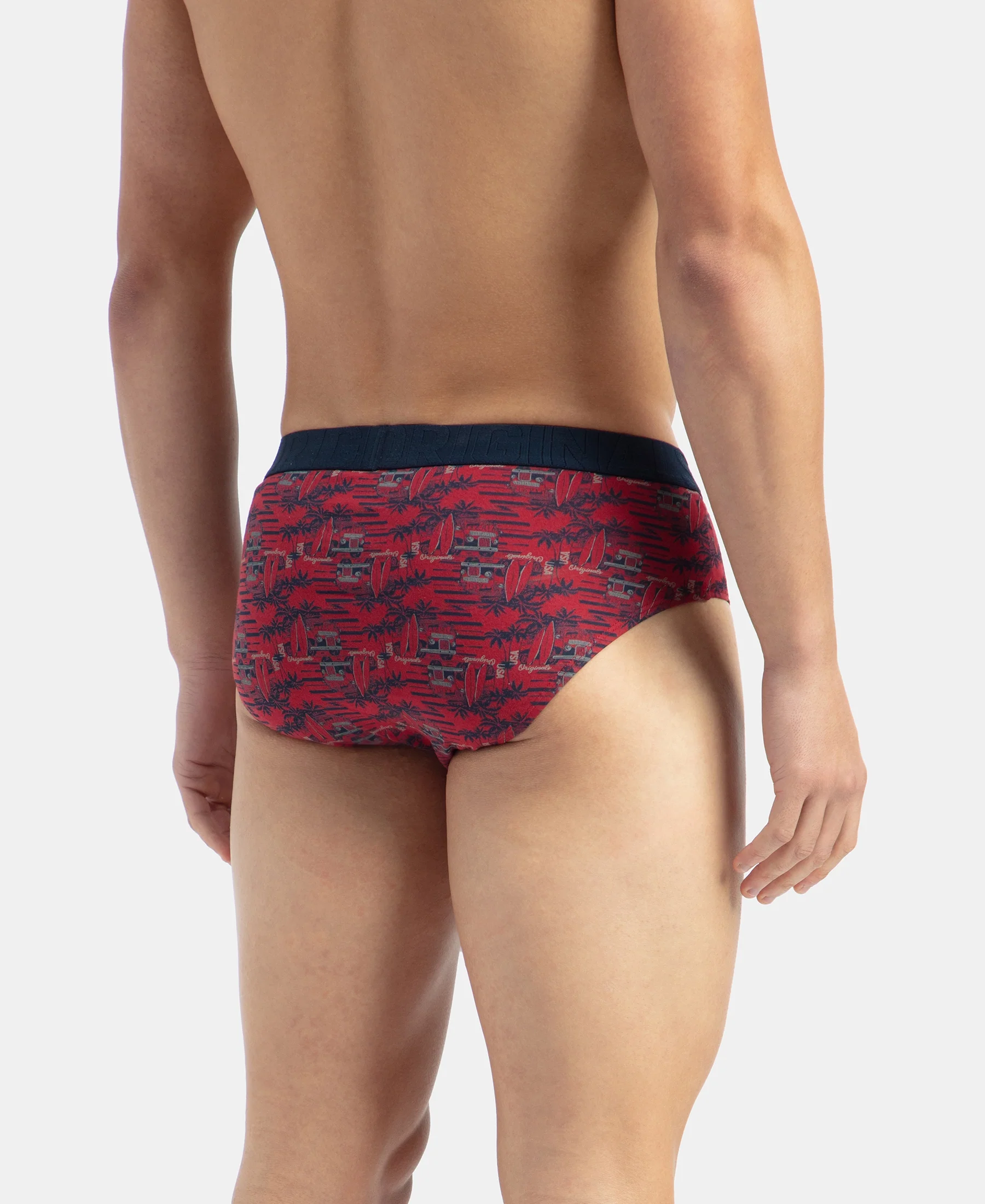 Super Combed Cotton Printed Brief with Ultrasoft Waistband - Navy & Karanda Red (Pack of 2) - Image 8