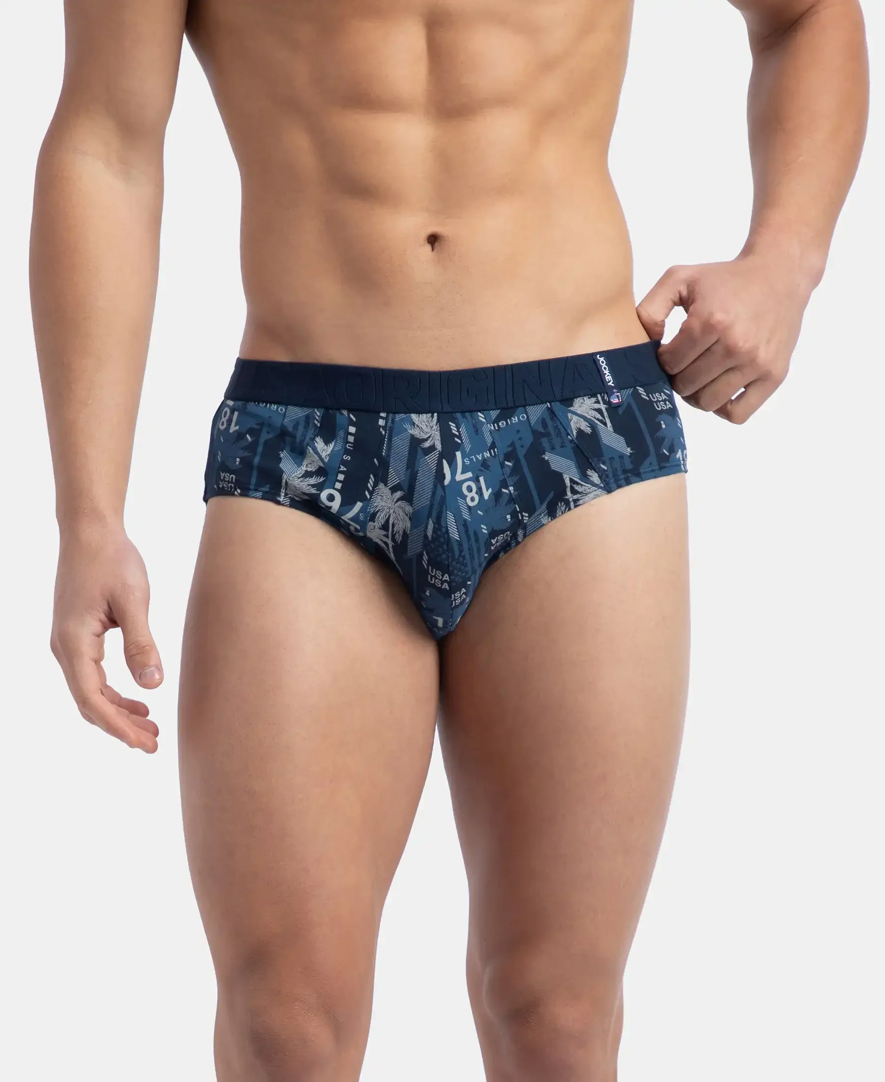Super Combed Cotton Printed Brief with Ultrasoft Waistband - Navy & Seaport Teal (Pack of 2) - Image 2
