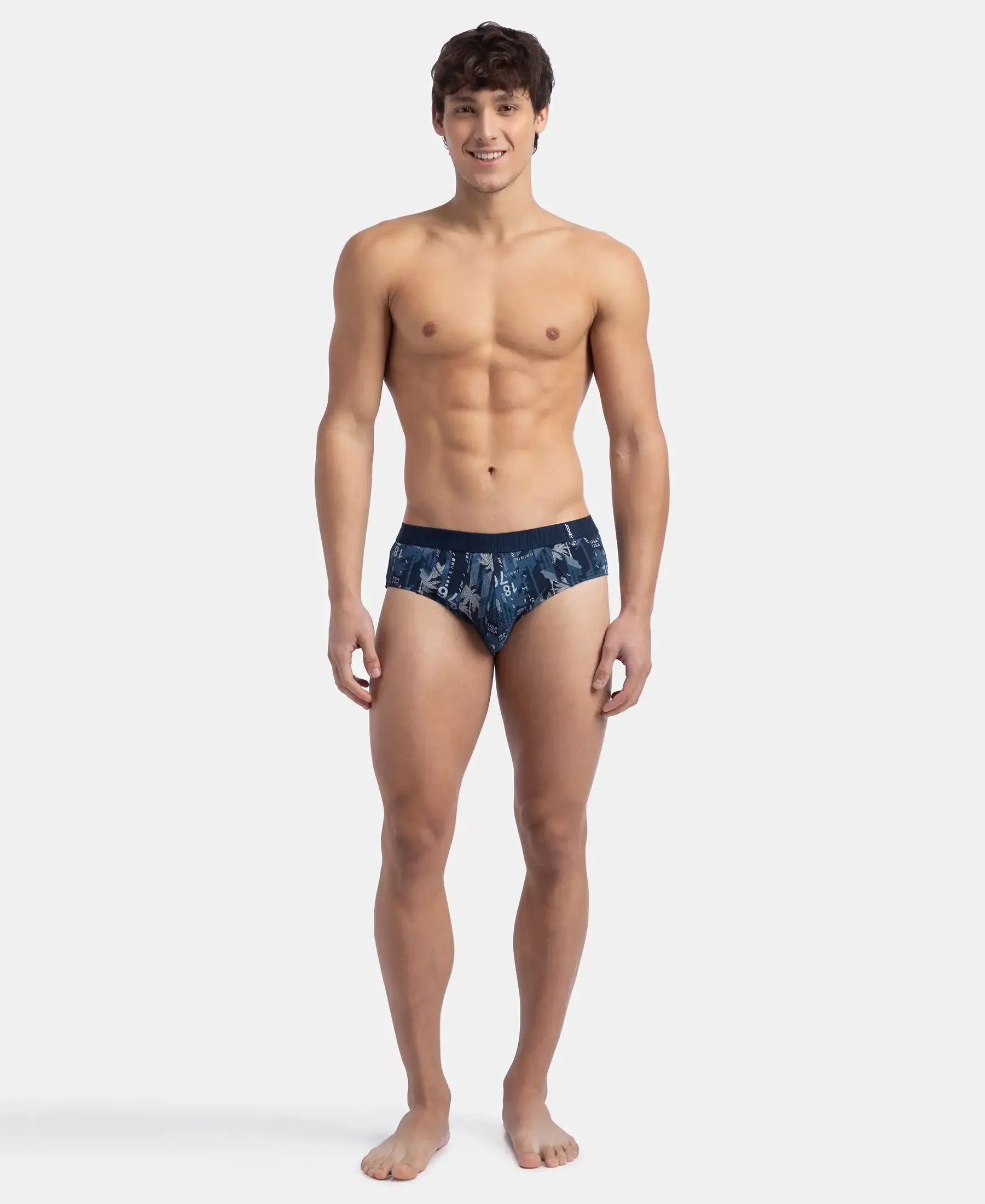 Super Combed Cotton Printed Brief with Ultrasoft Waistband - Navy & Seaport Teal (Pack of 2) - Image 9