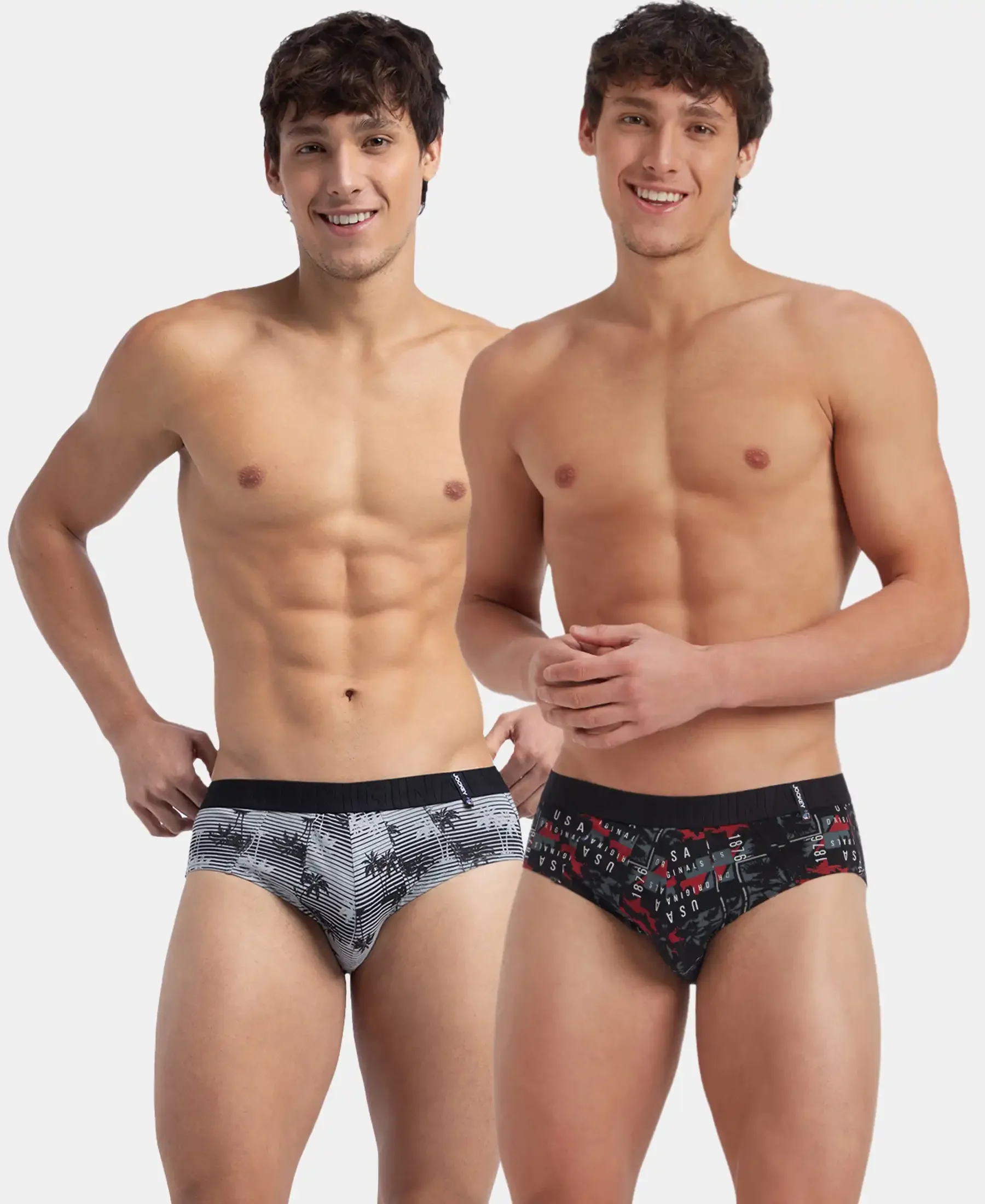 Super Combed Cotton Printed Brief with Ultrasoft Waistband - Nickle & Black (Pack of 2) - Image 5