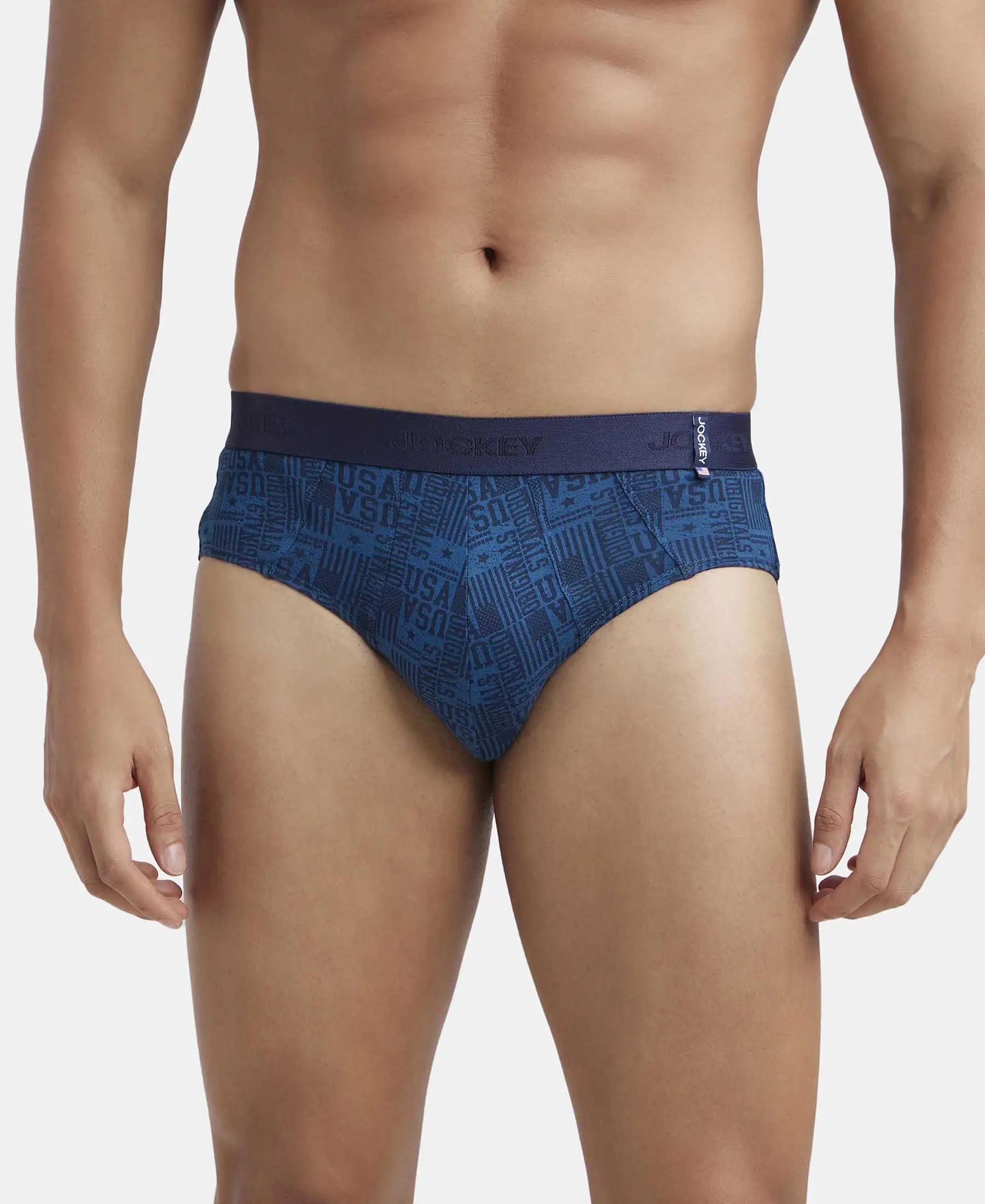 Super Combed Cotton Printed Brief with Ultrasoft Waistband - Seaport Teal