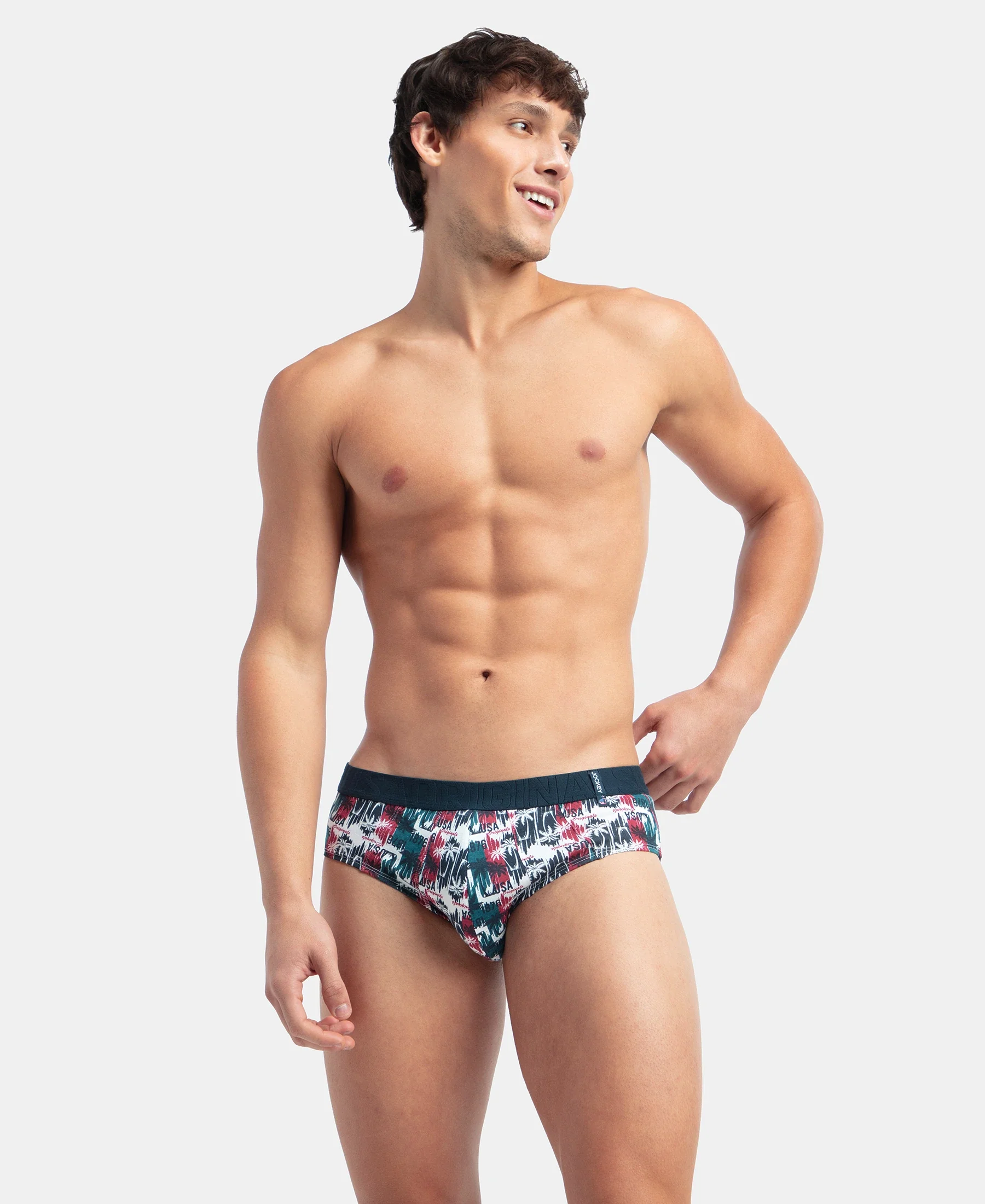 Super Combed Cotton Printed Brief with Ultrasoft Waistband - White & Black (Pack of 2) - Image 11