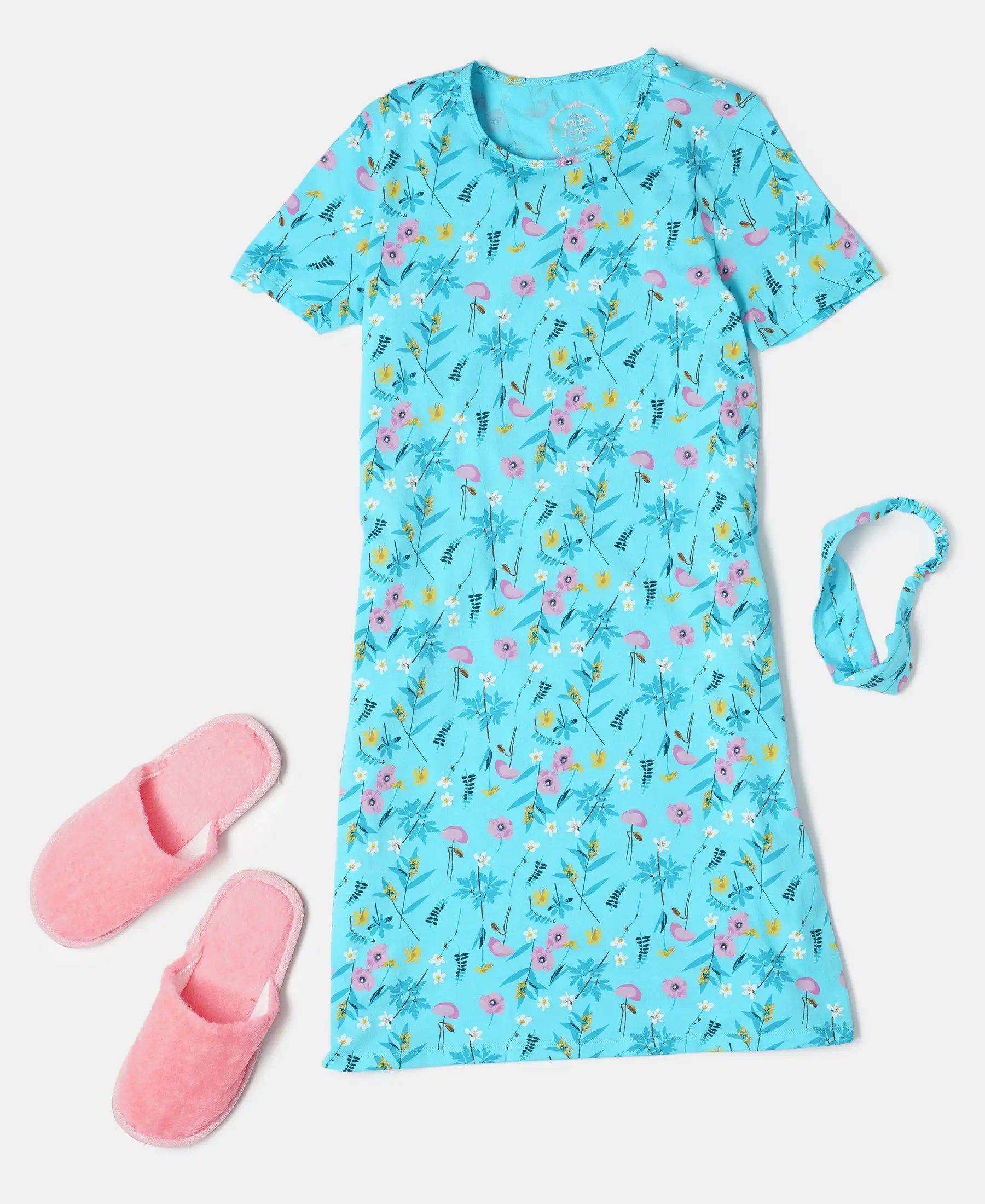Girl's Super Combed Cotton Printed Dress with Matching Headband - Blue Curacao Printed - Image 5