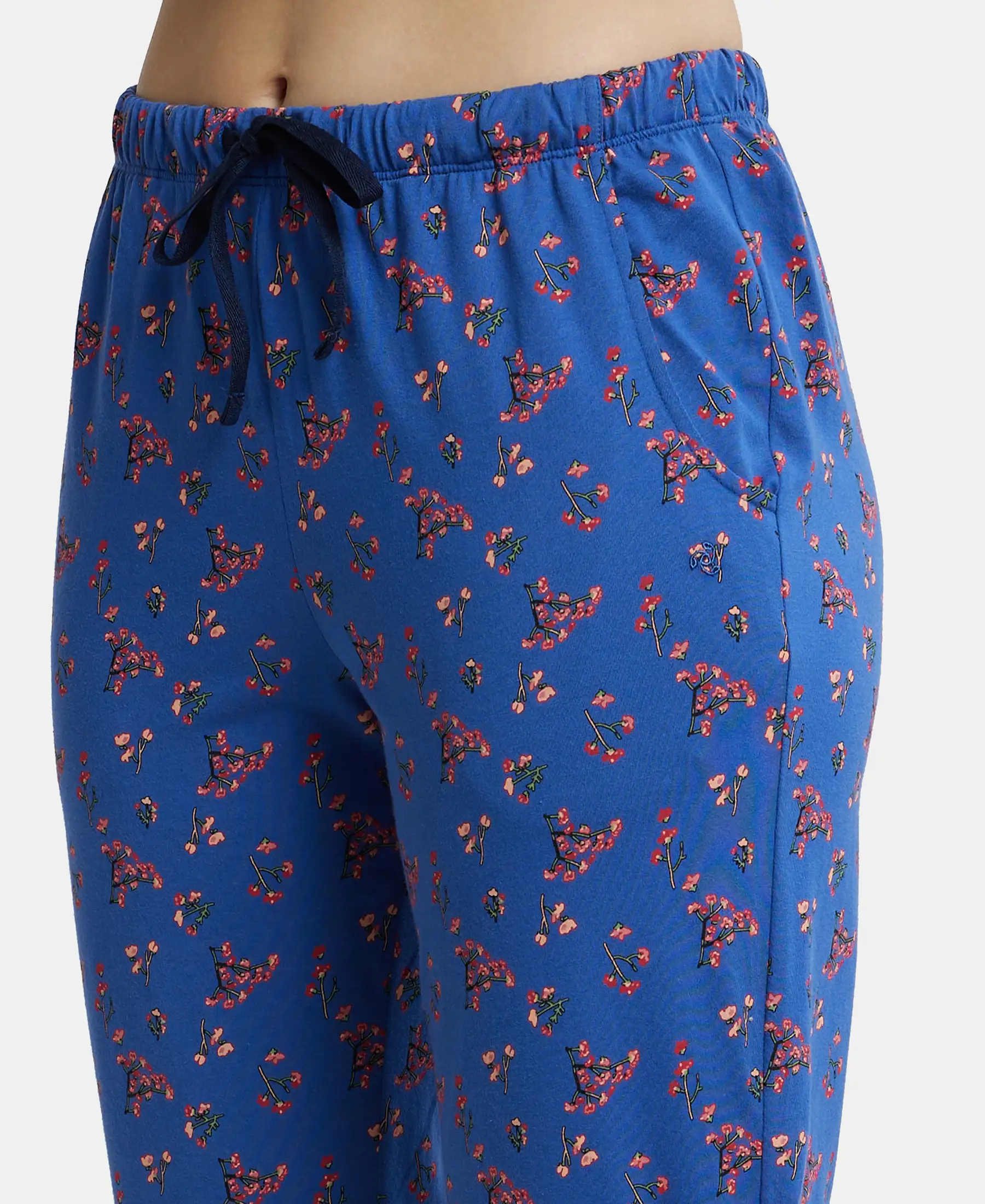 Super Combed Cotton Printed Elastane Slim Fit Capri with Ultrasoft Waistband - Blue Quartz - Image 7