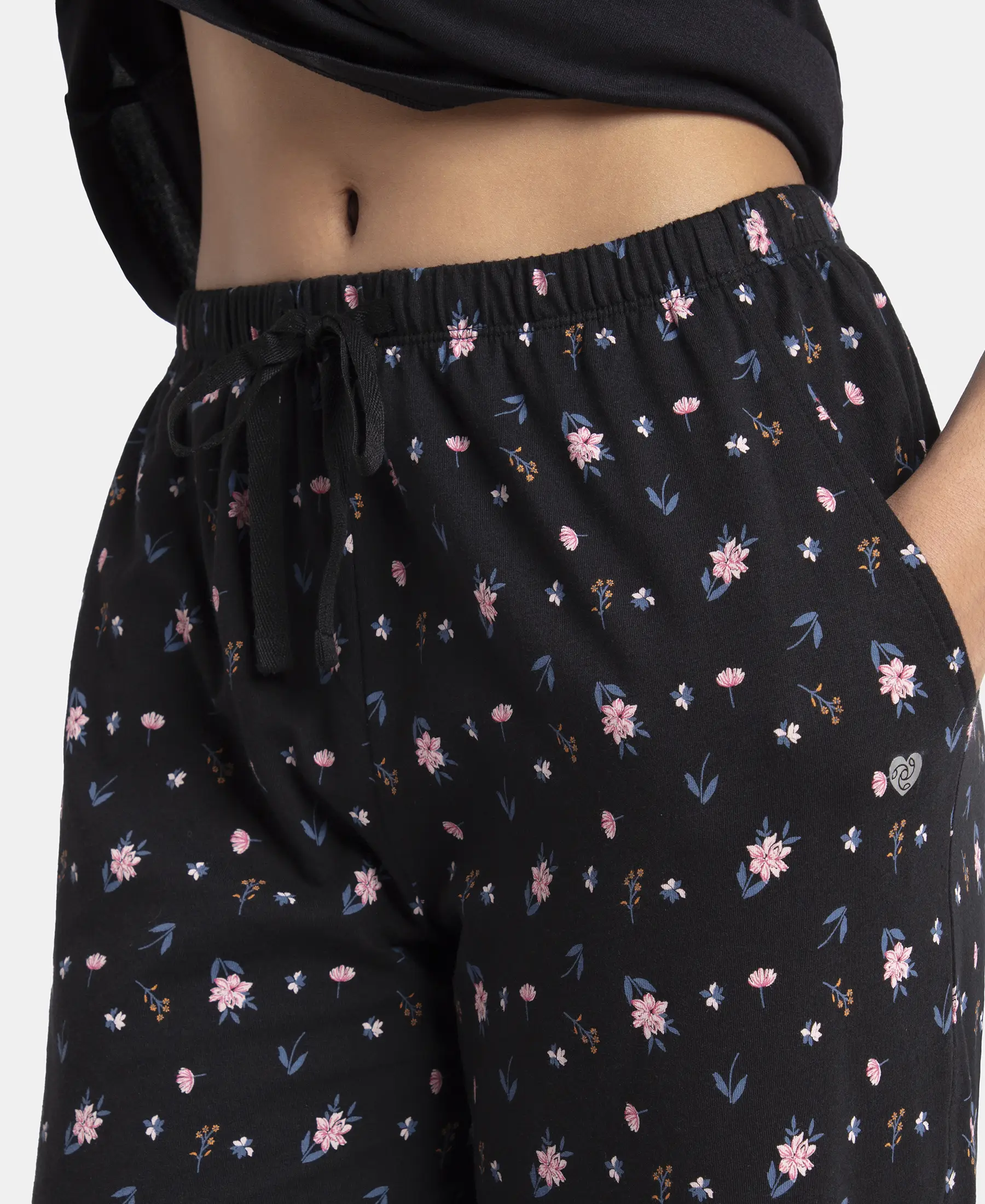 Super Combed Cotton Printed Pyjama with Side Pockets - Black - Image 6
