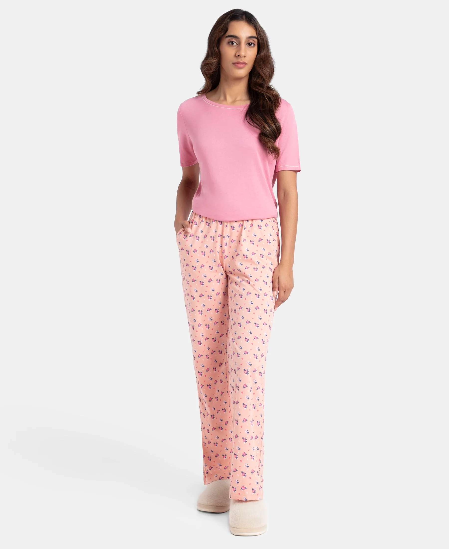Super Combed Cotton Printed Pyjama with Side Pockets - Coral Almond - Image 4