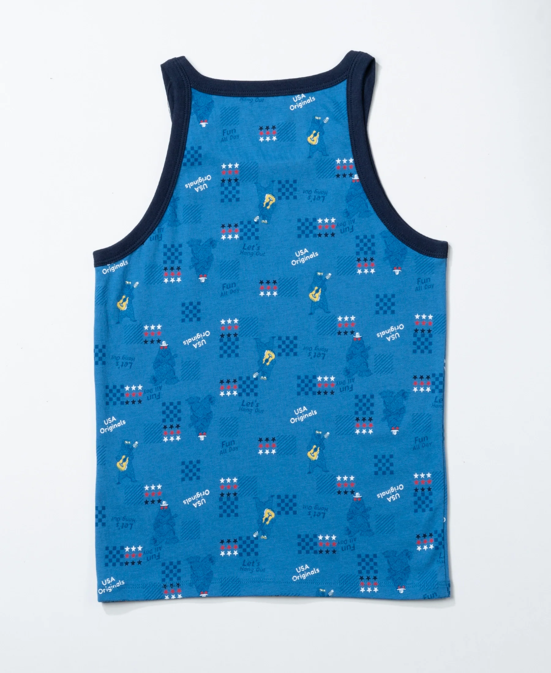 Super Combed Cotton Printed Round Neck Sleeveless Vest - Vallarta Blue & White (Pack of 2) - Image 3