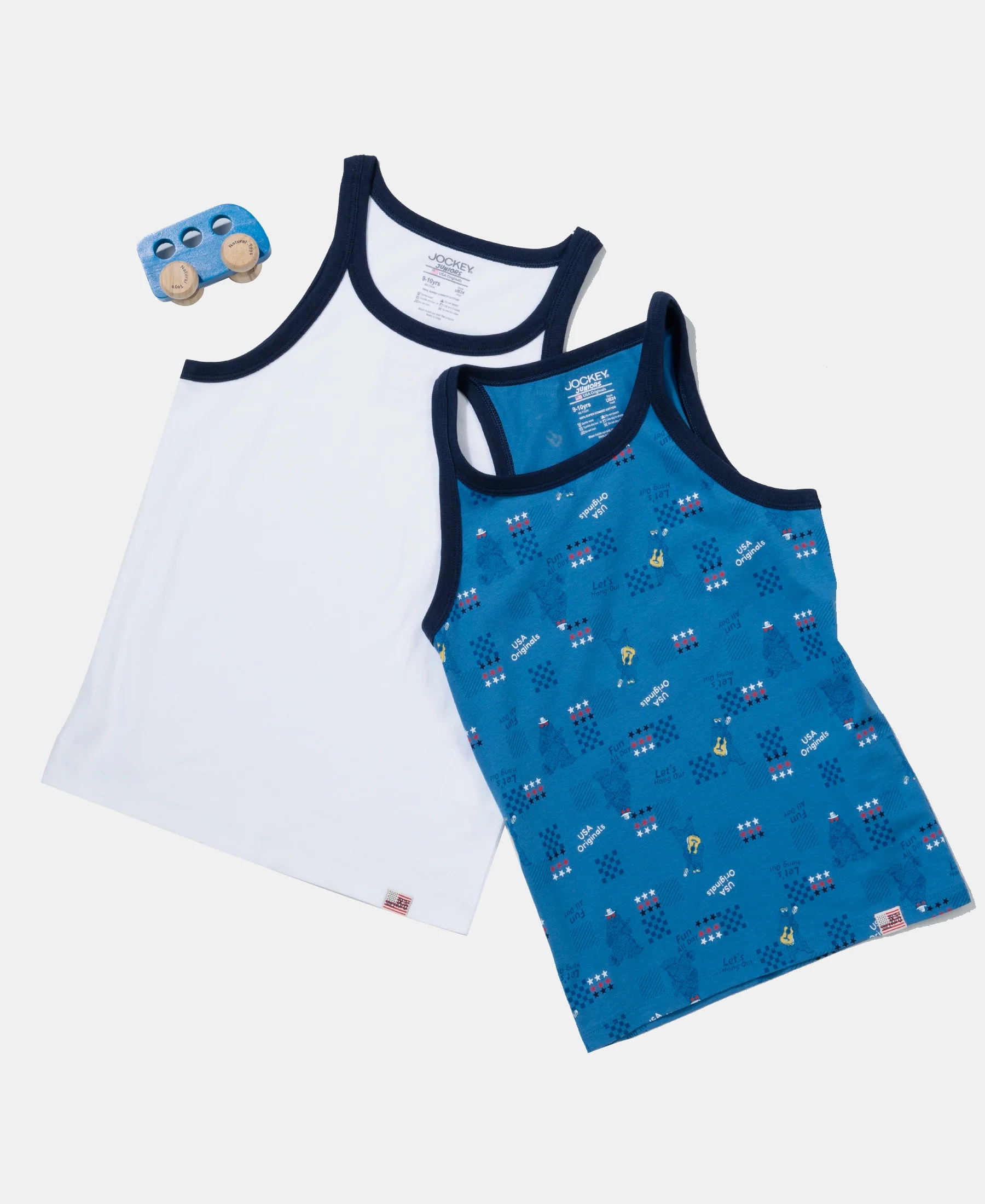 Super Combed Cotton Printed Round Neck Sleeveless Vest - Vallarta Blue & White (Pack of 2) - Image 5