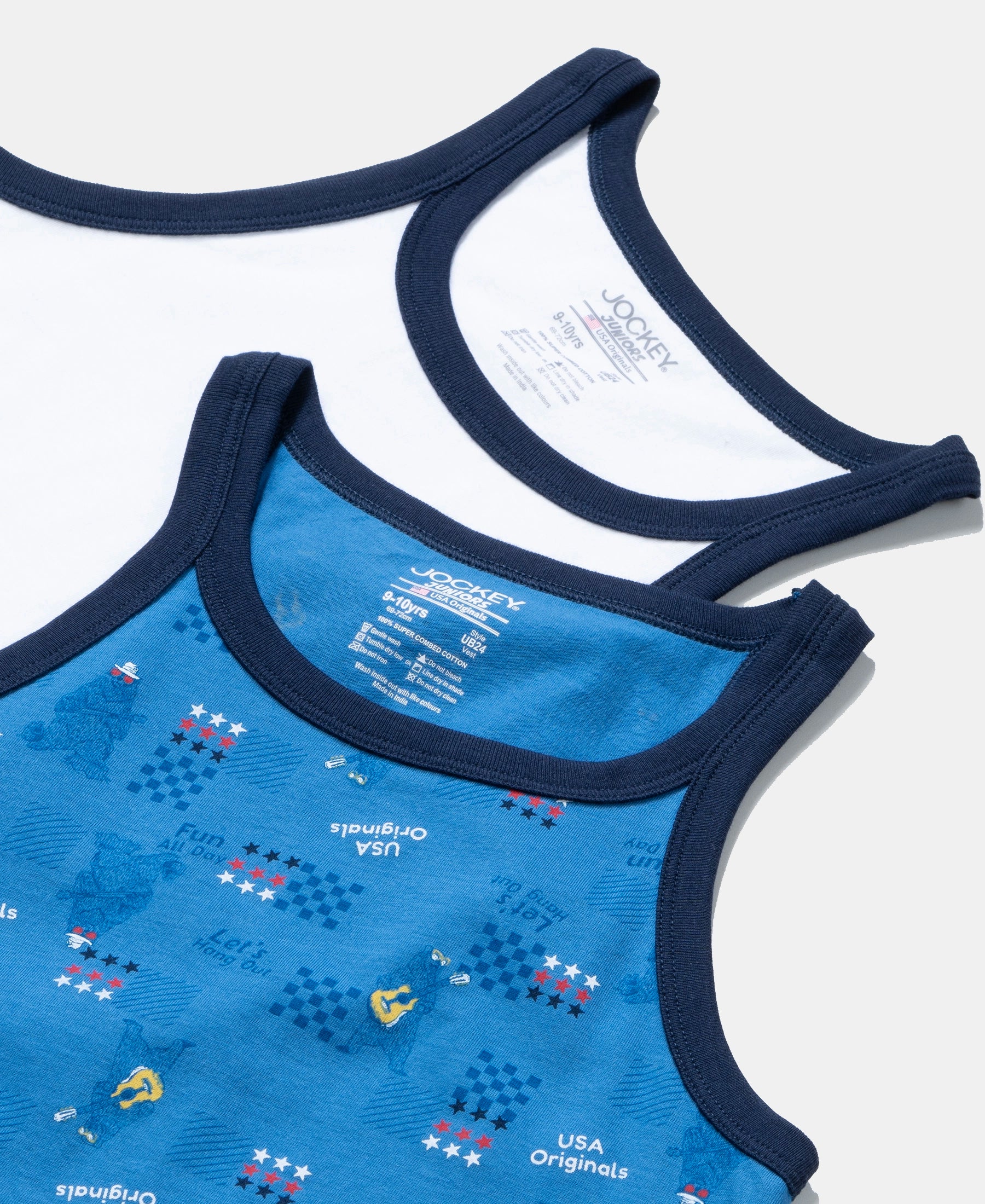 Super Combed Cotton Printed Round Neck Sleeveless Vest - Vallarta Blue & White (Pack of 2) - Image 7