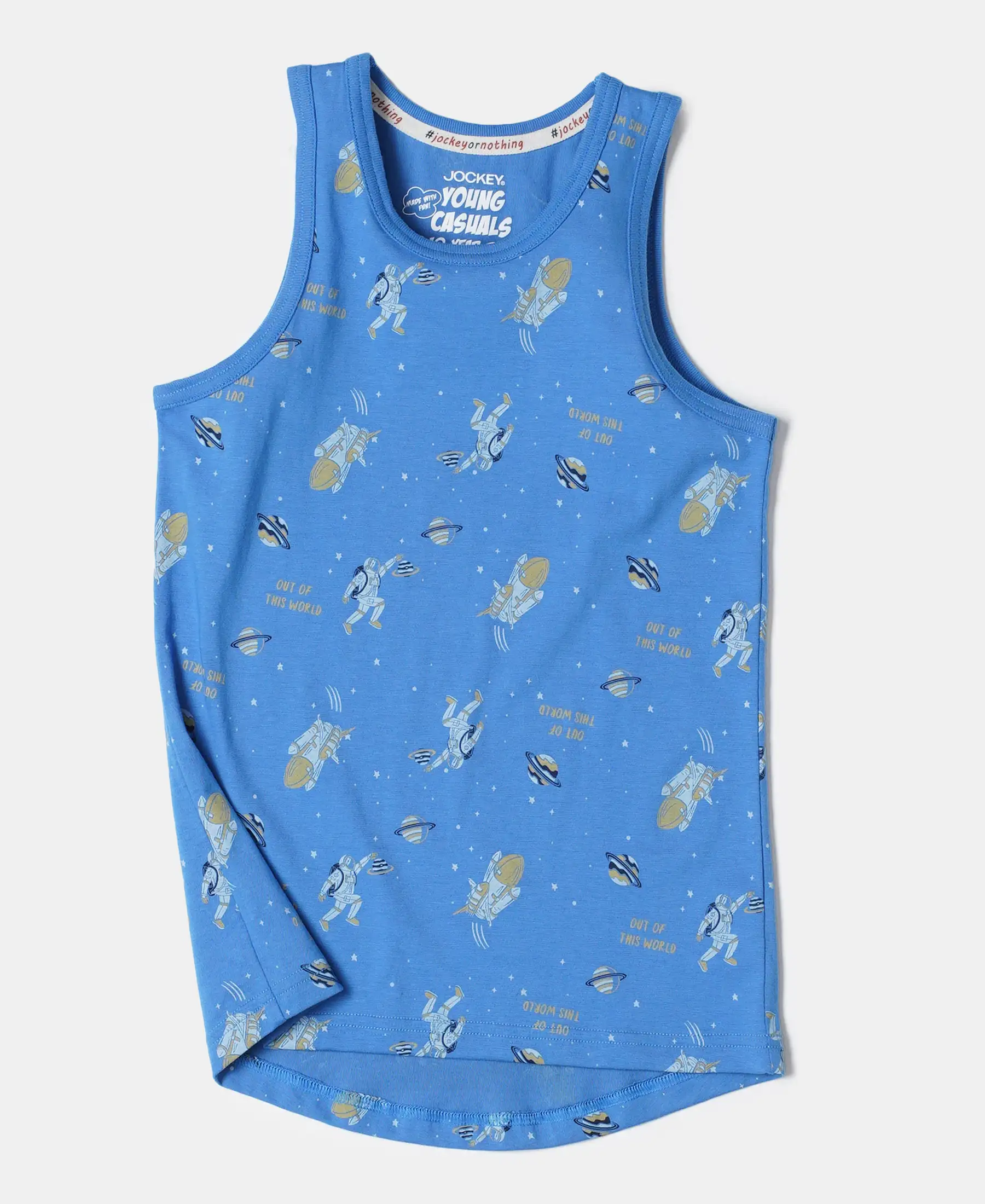 Boy's Super Combed Cotton Printed Tank Top - Palace Blue - Image 5
