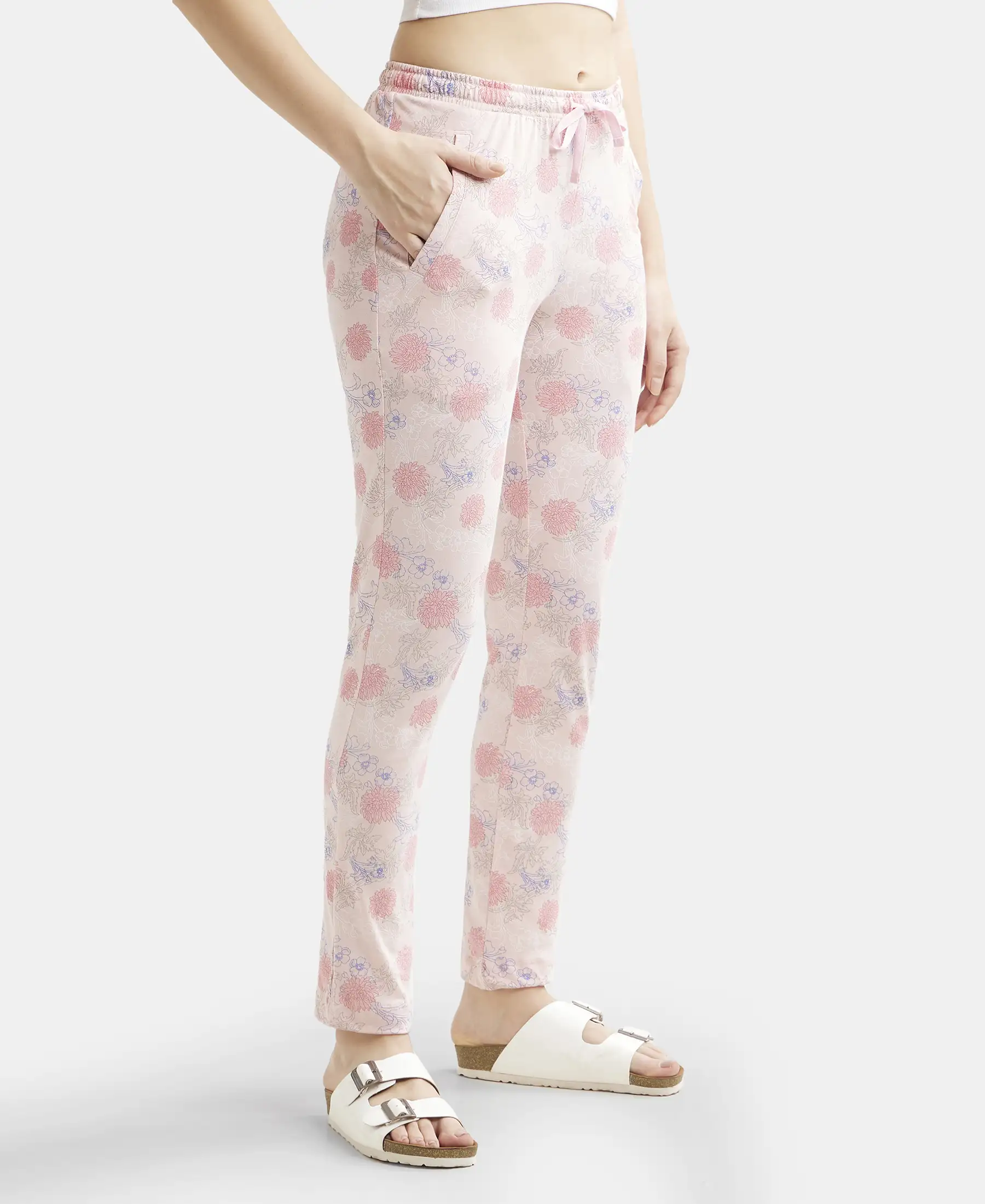 Super Combed Cotton Relaxed Fit Printed Pyjama with Side Pockets - Orchid Pink - Image 2