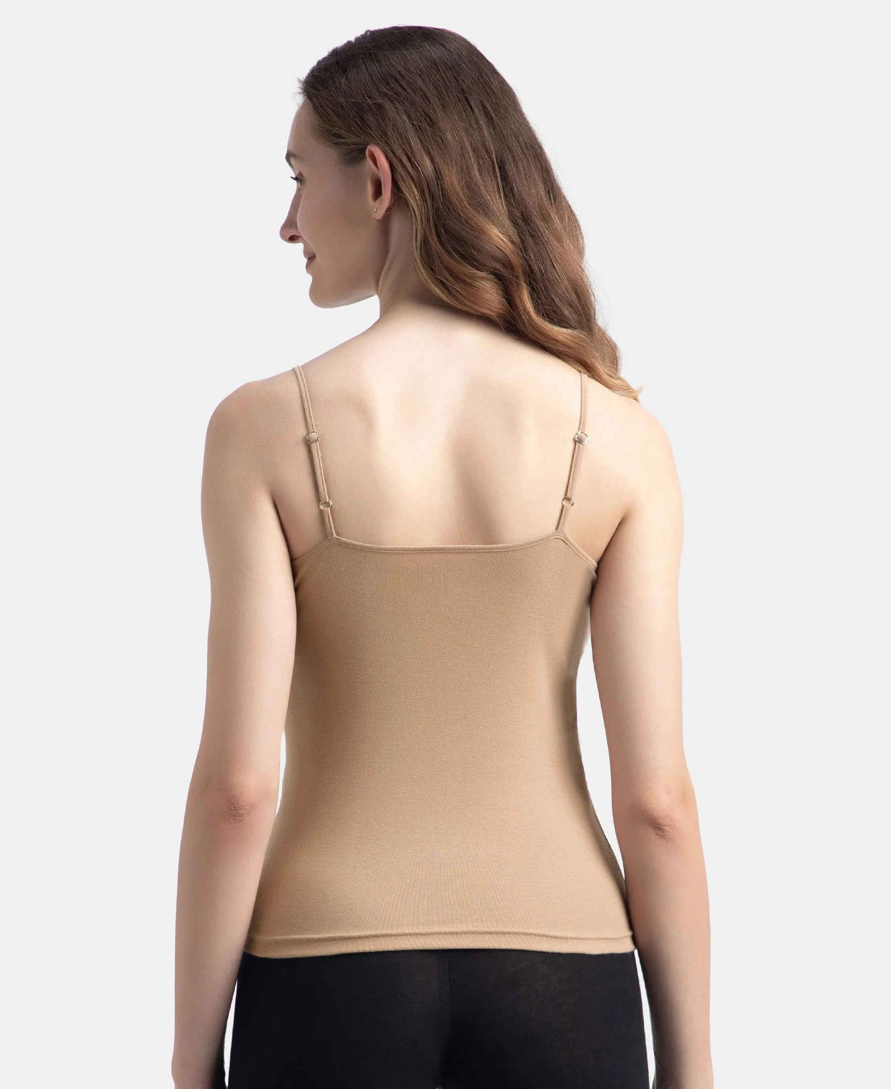 Super Combed Cotton Rib Camisole with Adjustable Straps and StayFresh Treatment - Almondine - Image 3