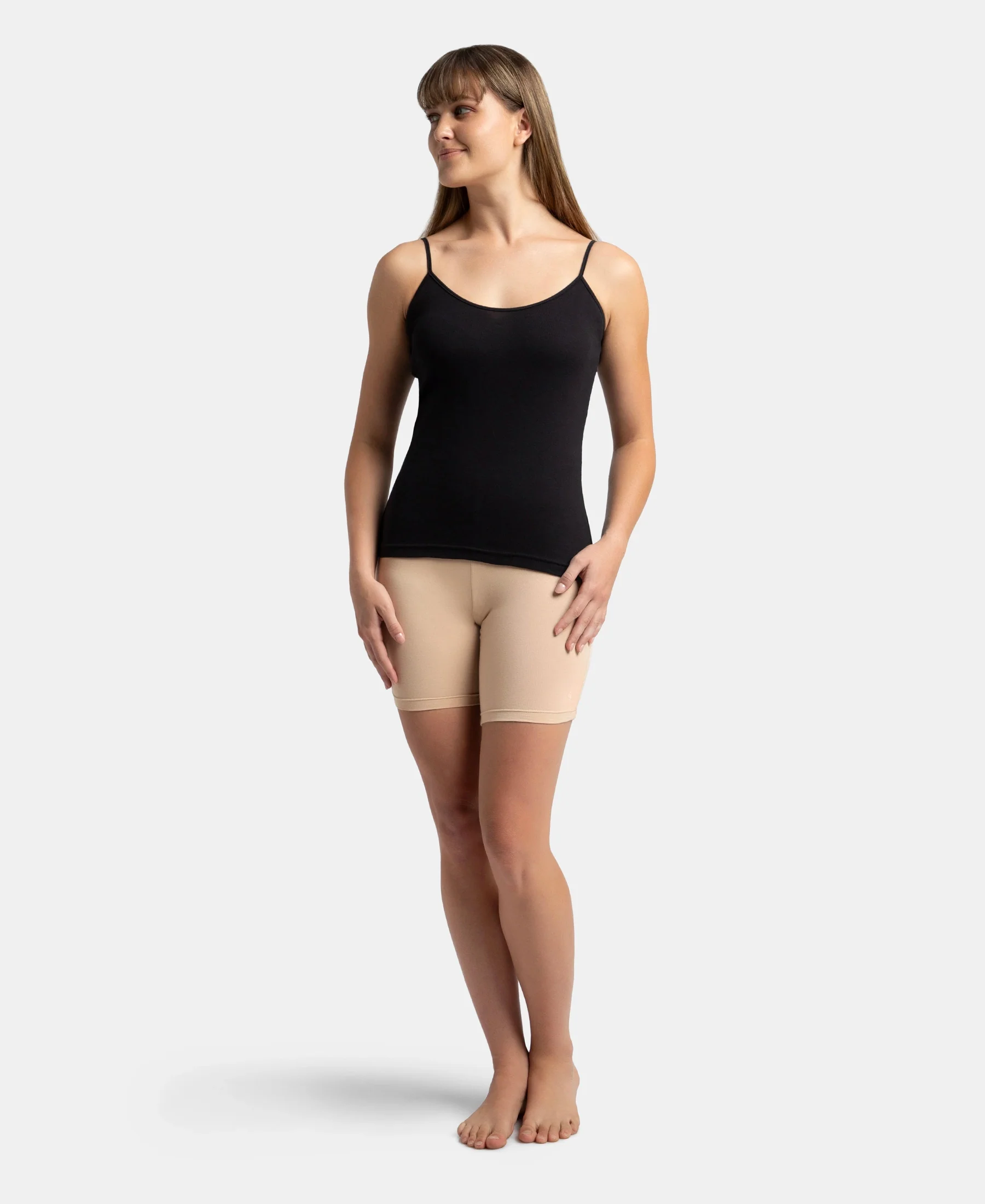 Super Combed Cotton Rib Camisole with Adjustable Straps and StayFresh Treatment - Black & Almondine (Pack of 2) - Image 10