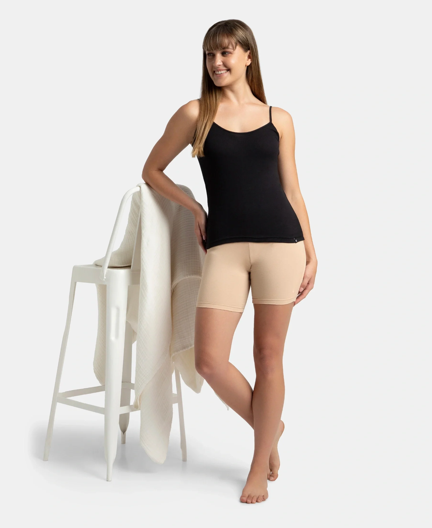 Super Combed Cotton Rib Camisole with Adjustable Straps and StayFresh Treatment - Black & Almondine (Pack of 2) - Image 13