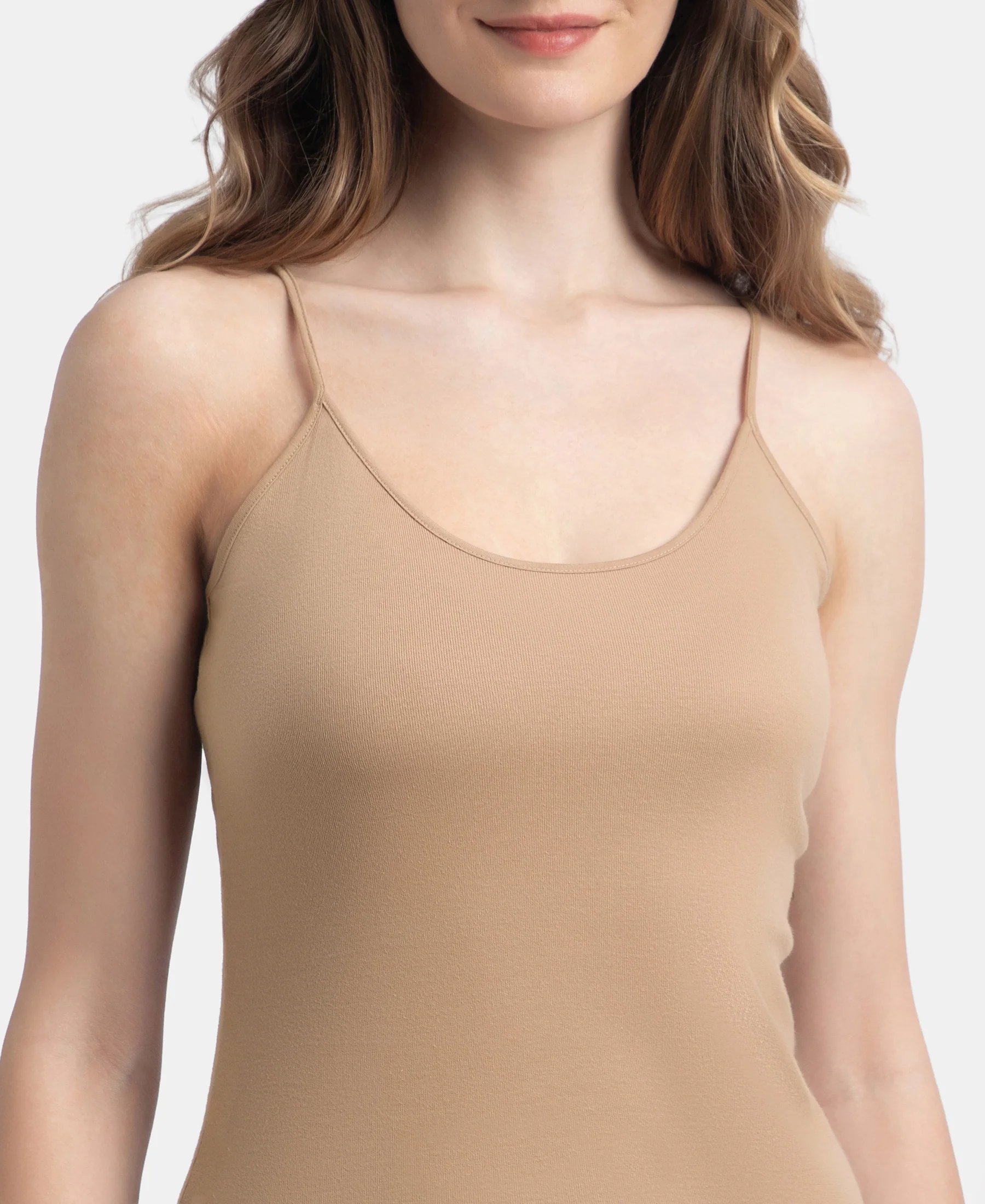Super Combed Cotton Rib Camisole with Adjustable Straps and StayFresh Treatment - Black & Almondine (Pack of 2) - Image 14