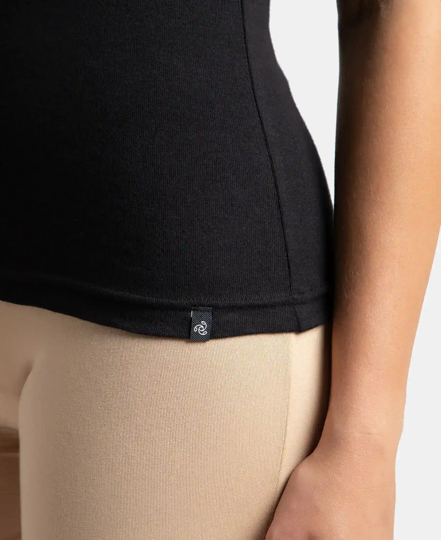 Super Combed Cotton Rib Camisole with Adjustable Straps and StayFresh Treatment - Black & Almondine (Pack of 2) - Image 17