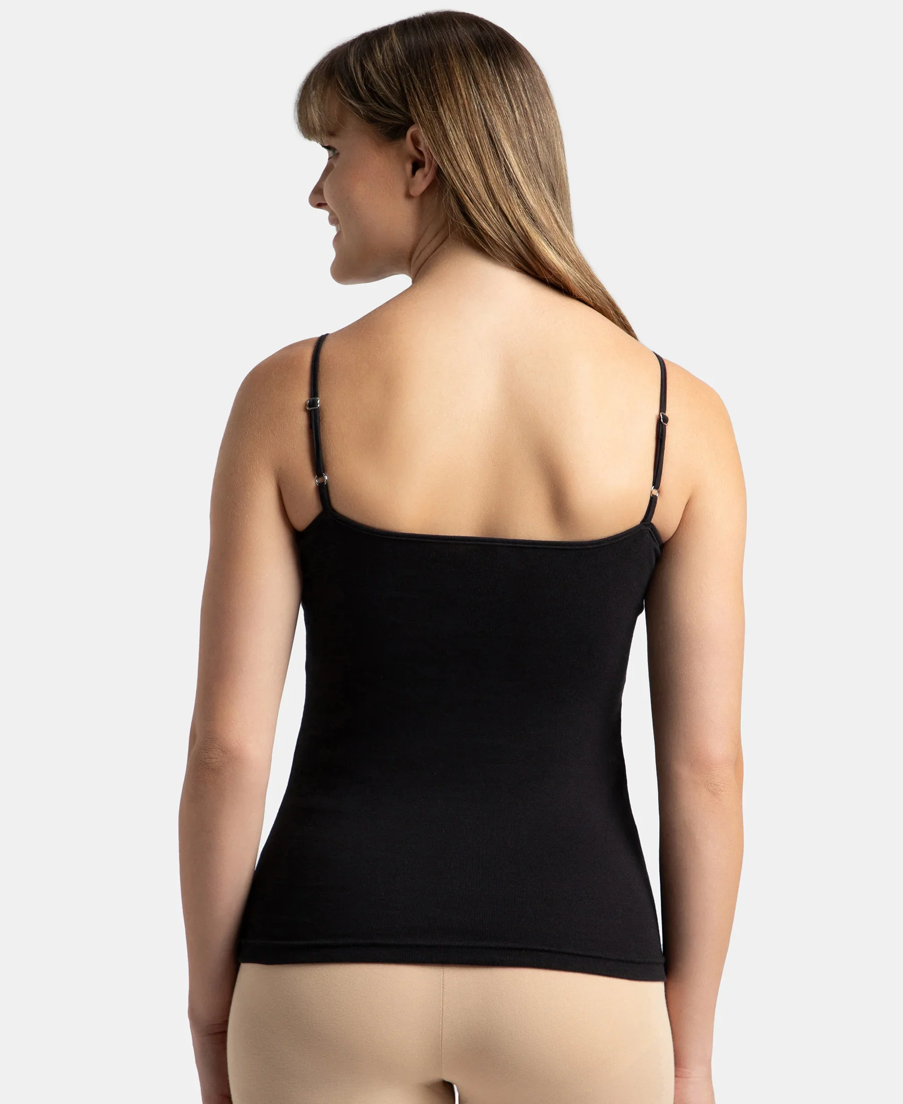 Super Combed Cotton Rib Camisole with Adjustable Straps and StayFresh Treatment - Black & Almondine (Pack of 2) - Image 8