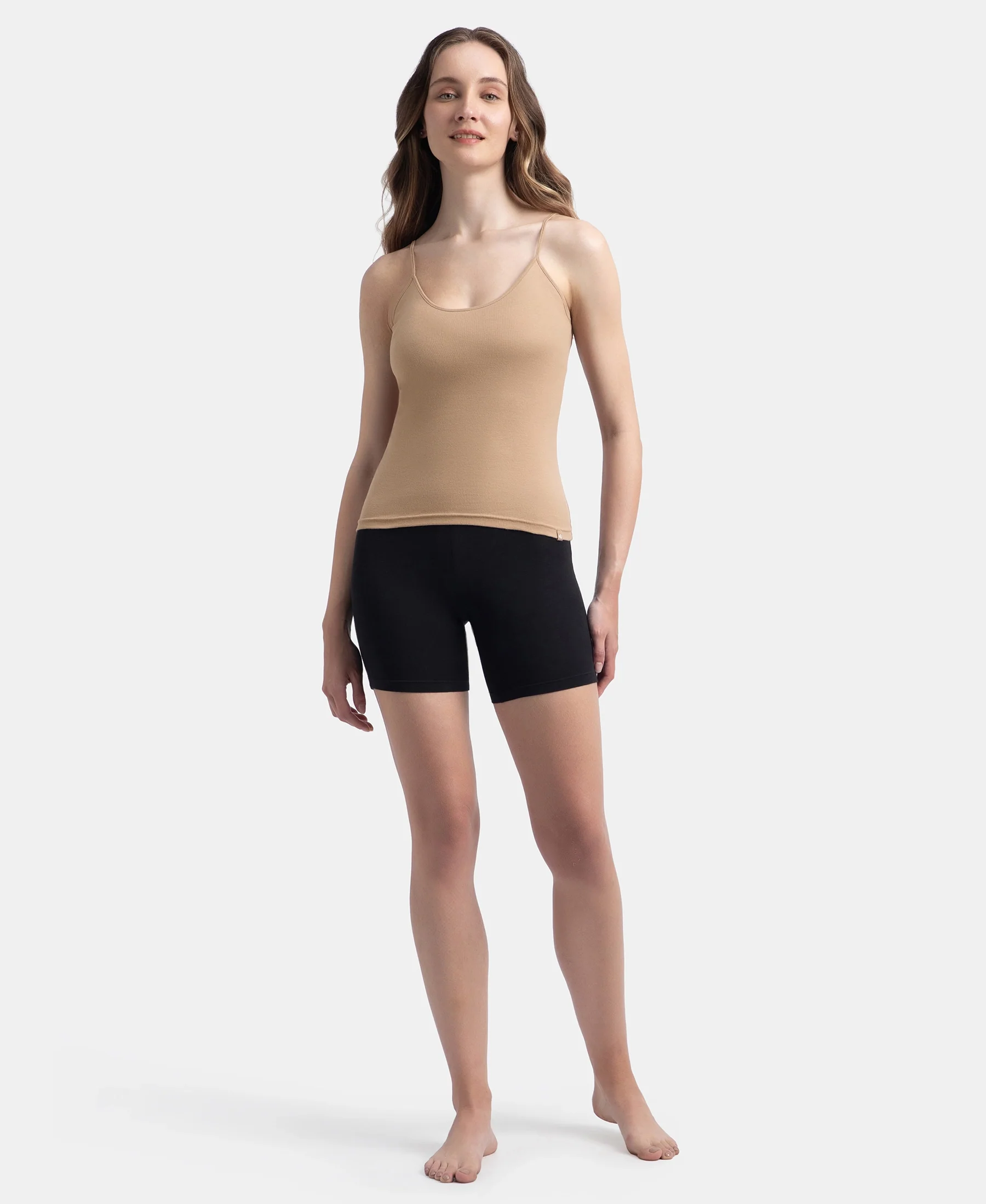 Super Combed Cotton Rib Camisole with Adjustable Straps and StayFresh Treatment - Black & Almondine (Pack of 2) - Image 9