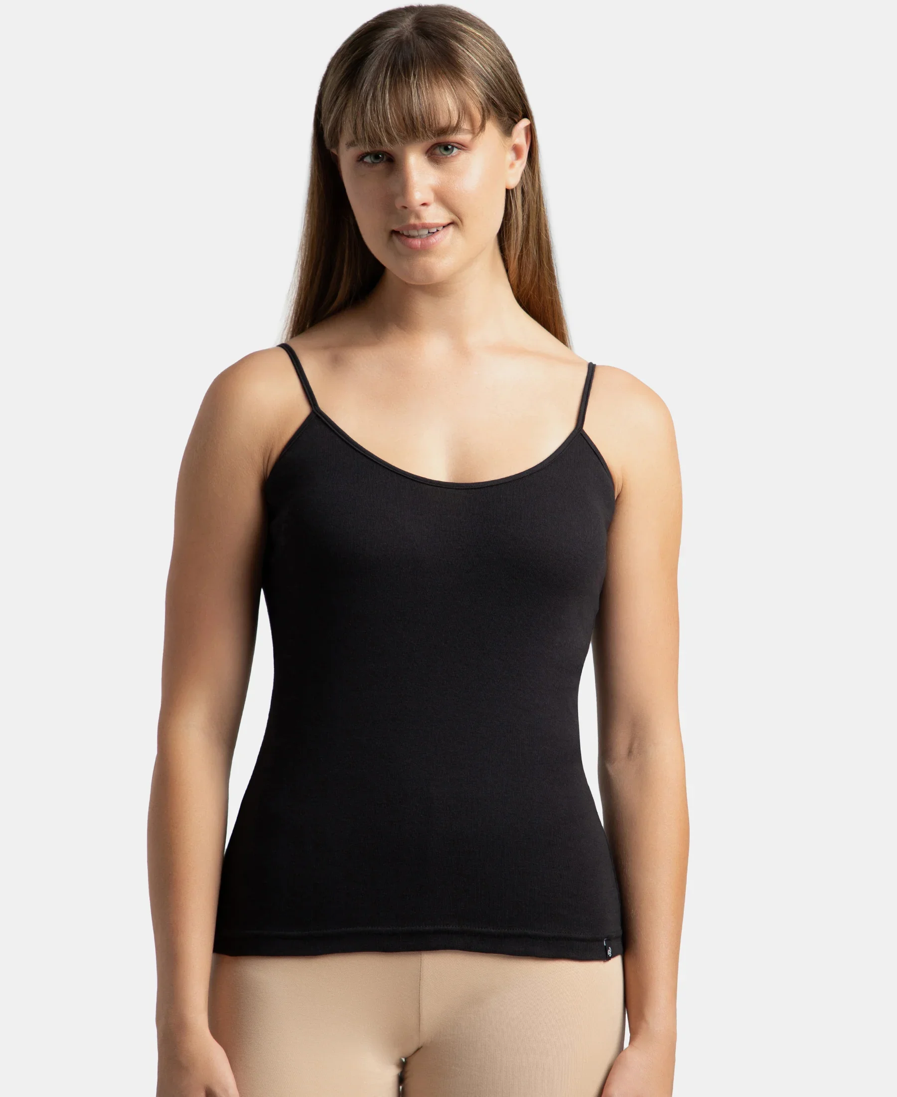 Super Combed Cotton Rib Camisole with Adjustable Straps and StayFresh Treatment - Black & White (Pack of 2) - Image 2