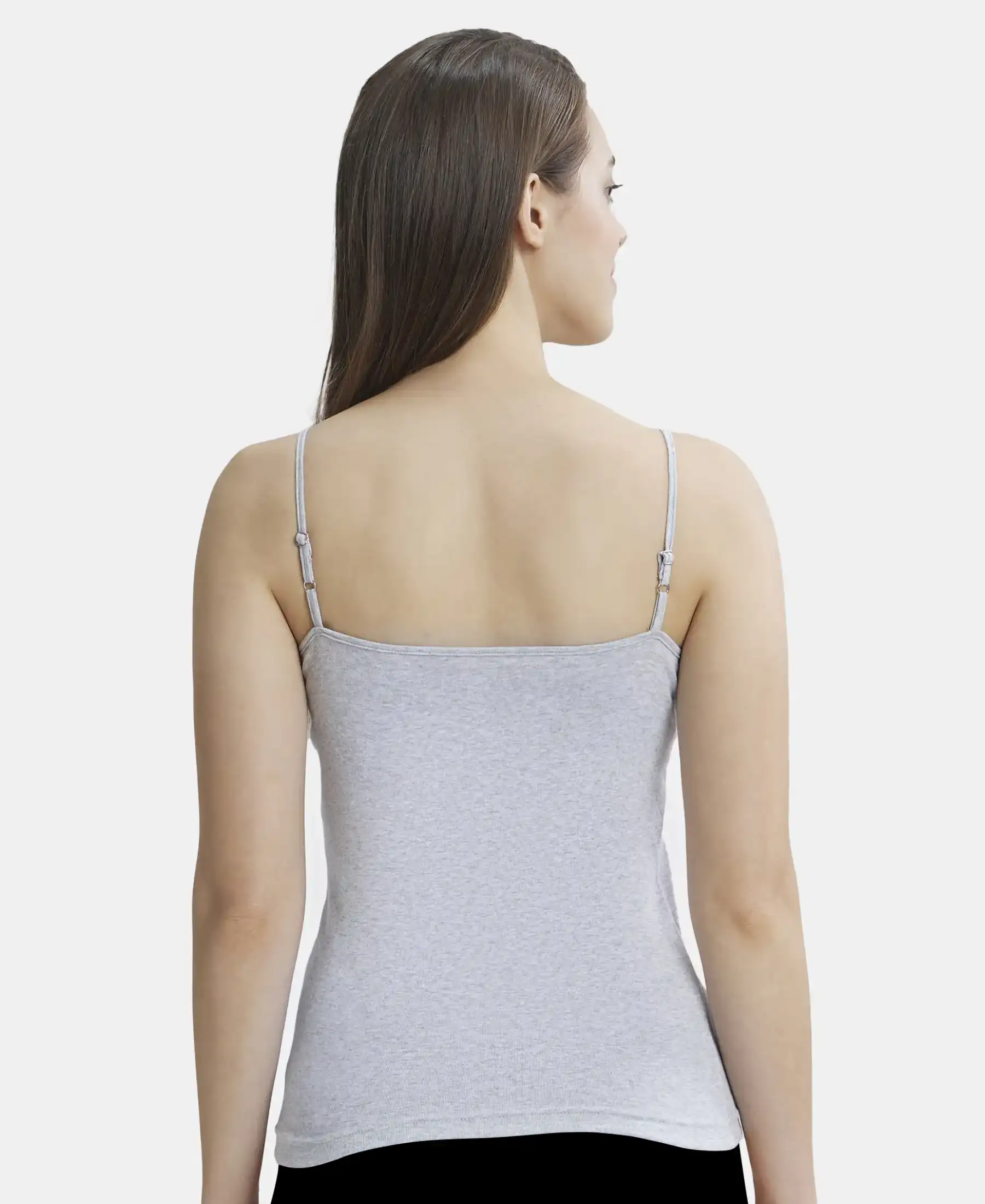 Super Combed Cotton Rib Camisole with Adjustable Straps and StayFresh Treatment - Steel Grey Melange - Image 3