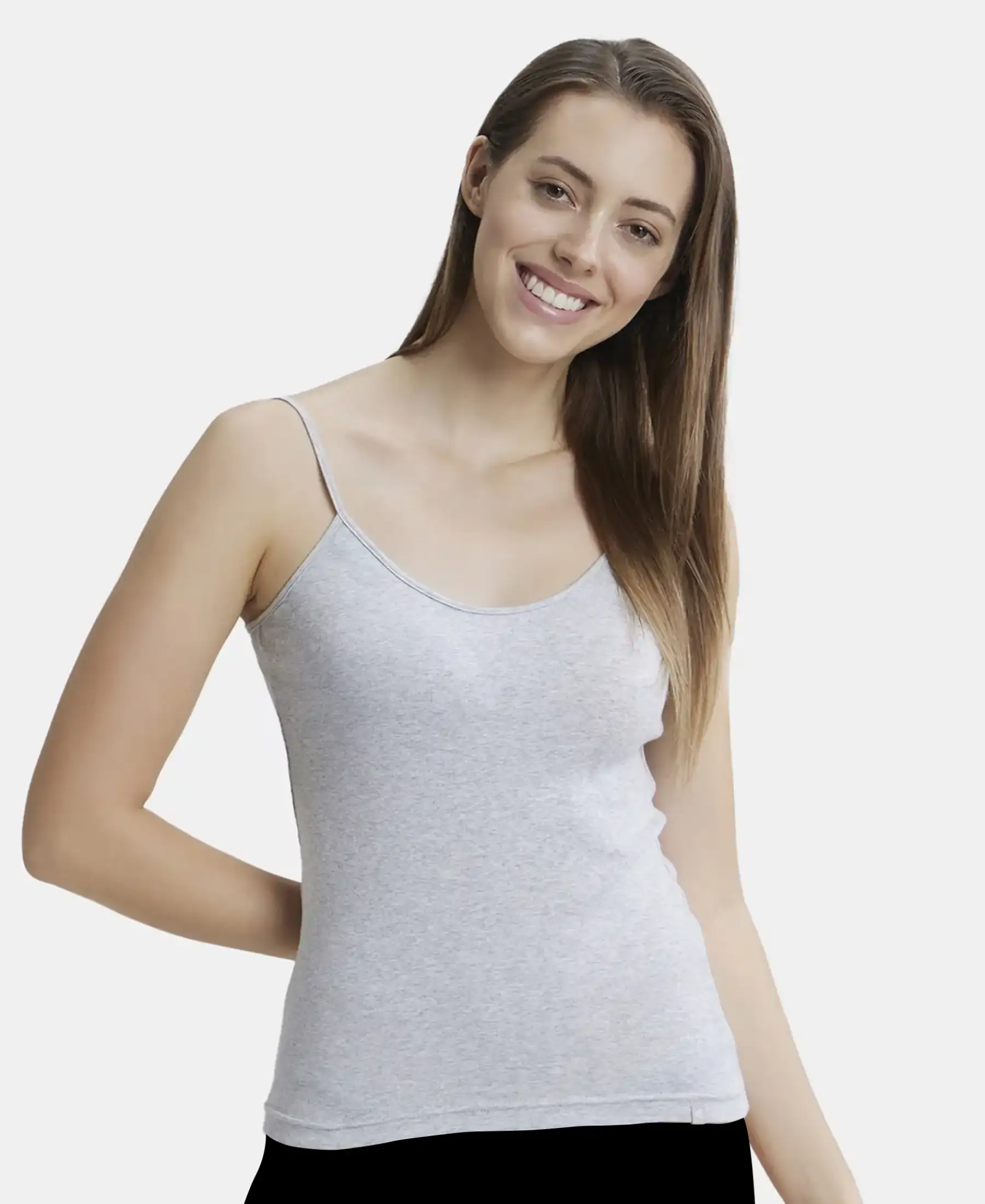 Super Combed Cotton Rib Camisole with Adjustable Straps and StayFresh Treatment - Steel Grey Melange - Image 4