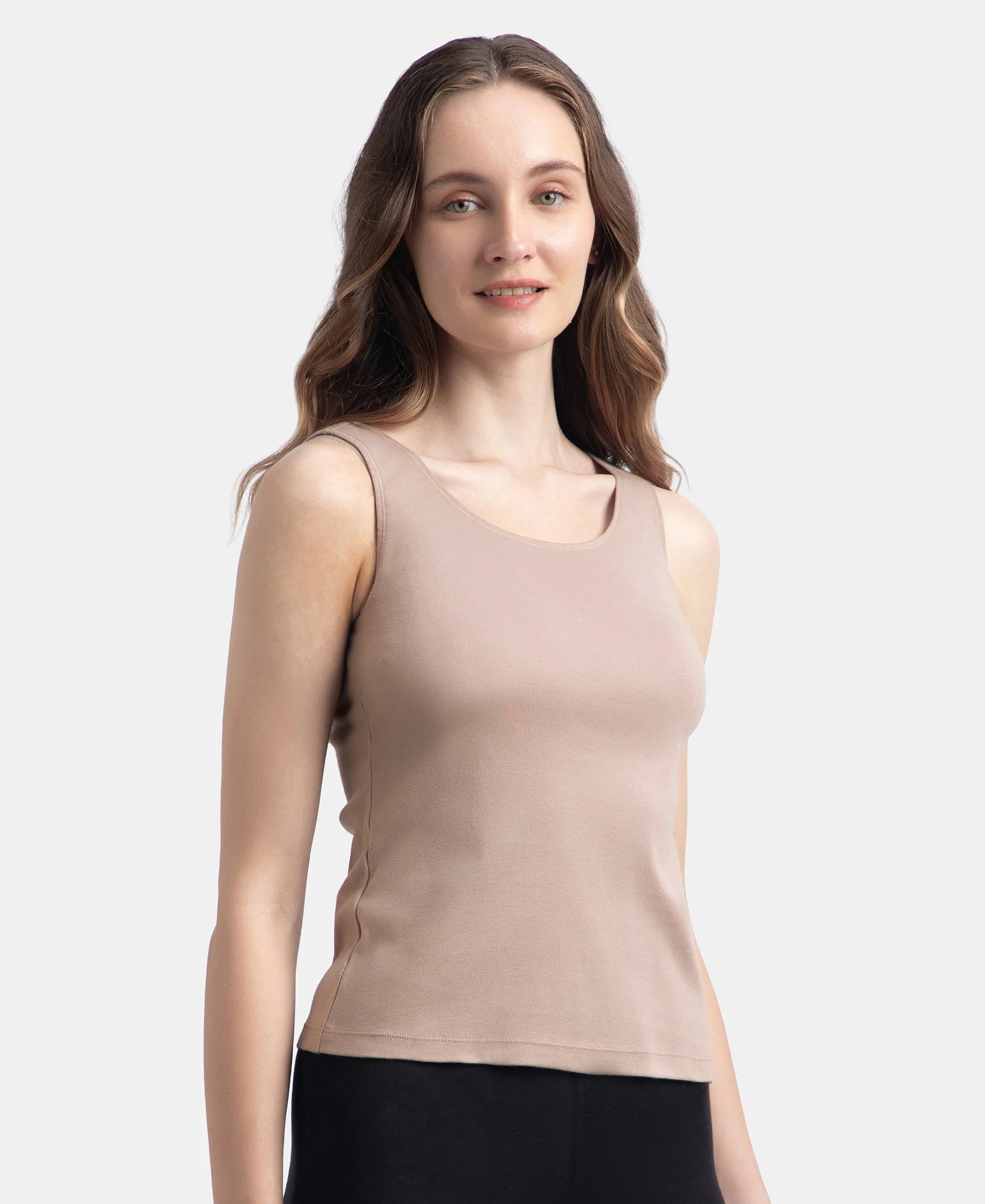 Super Combed Cotton Rib Fabric Inner Tank Top With StayFresh Treatment - Mocha - Image 2