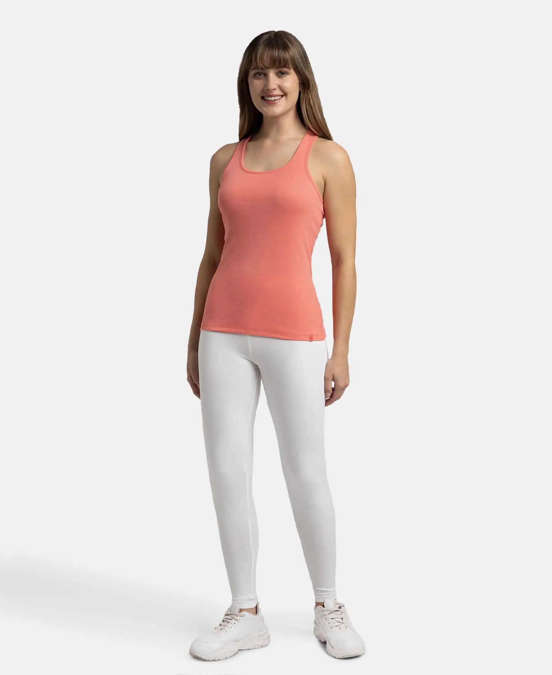 Super Combed Cotton Rib Fabric Slim Fit Solid Racerback Styled Tank Top - Blush Pink - Image 4