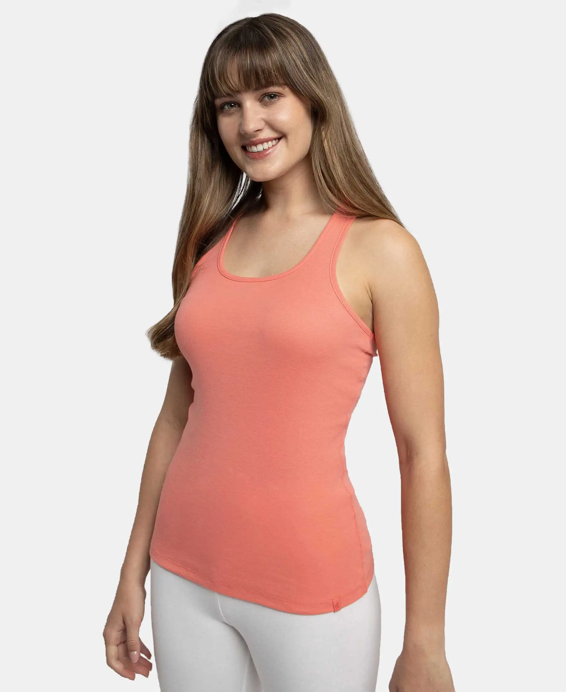 Super Combed Cotton Rib Fabric Slim Fit Solid Racerback Styled Tank Top - Blush Pink - Image 5