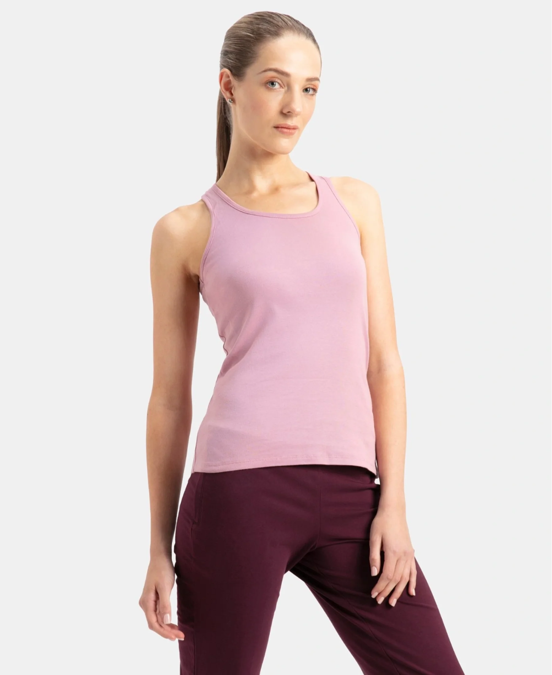 Super Combed Cotton Rib Fabric Slim Fit Solid Racerback Styled Tank Top - Lilas - Image 2